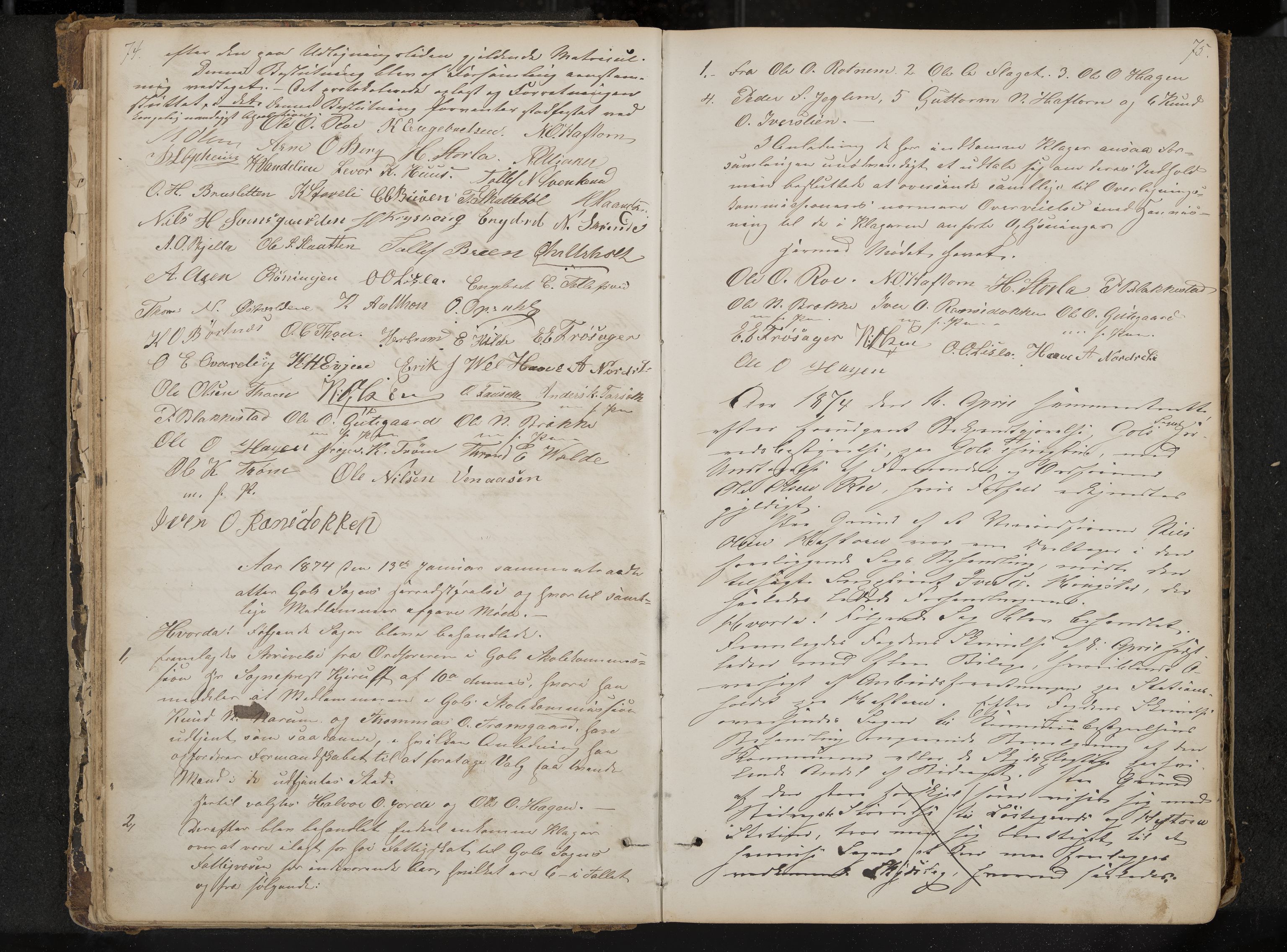 Gol formannskap og sentraladministrasjon, IKAK/0617021-1/A/Aa/L0002: Møtebok med register, 1870-1892, p. 74-75