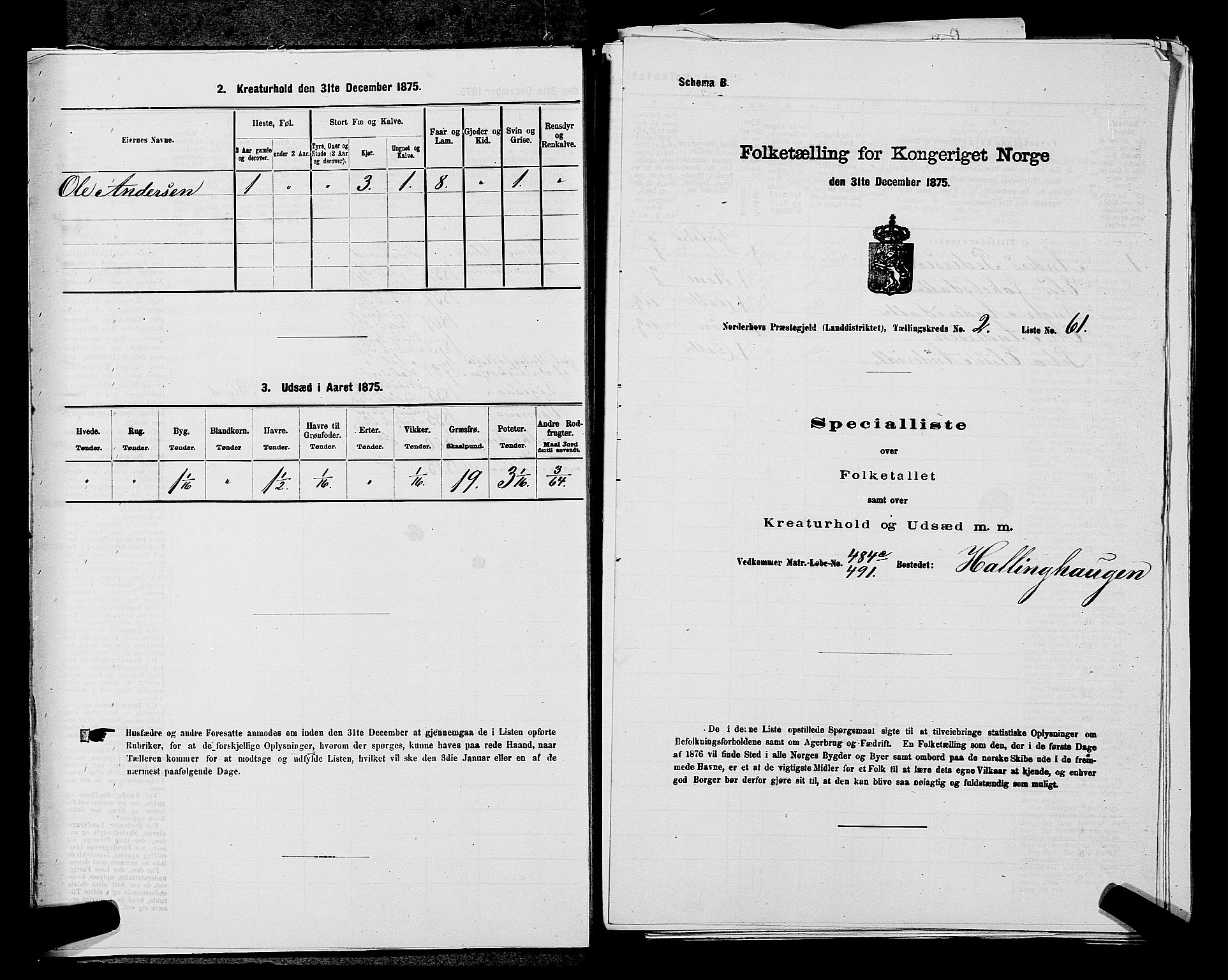 SAKO, 1875 census for 0613L Norderhov/Norderhov, Haug og Lunder, 1875, p. 2527