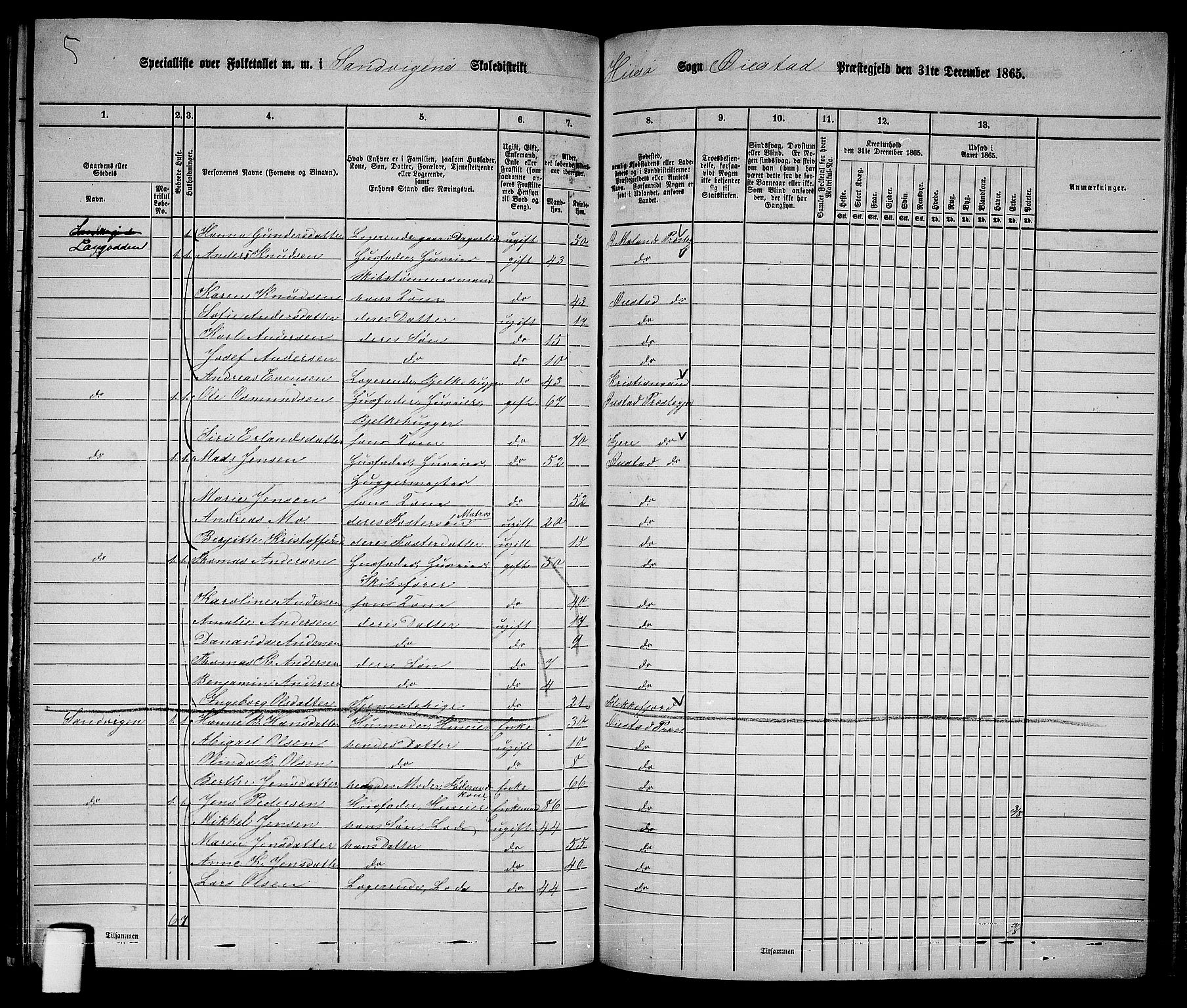 RA, 1865 census for Øyestad, 1865, p. 206