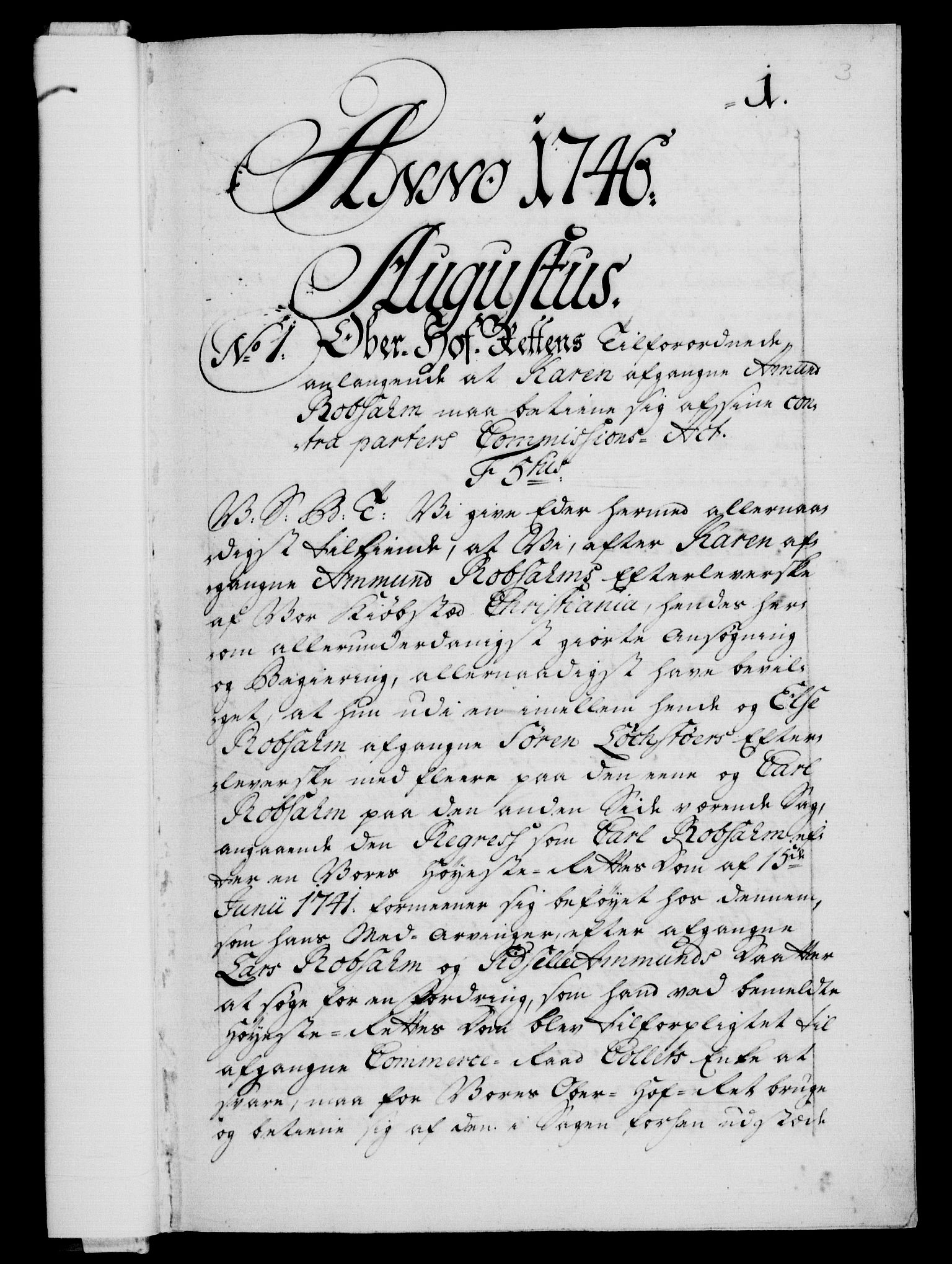 Danske Kanselli 1572-1799, AV/RA-EA-3023/F/Fc/Fca/Fcab/L0031: Norske tegnelser, 1746-1748, p. 1a