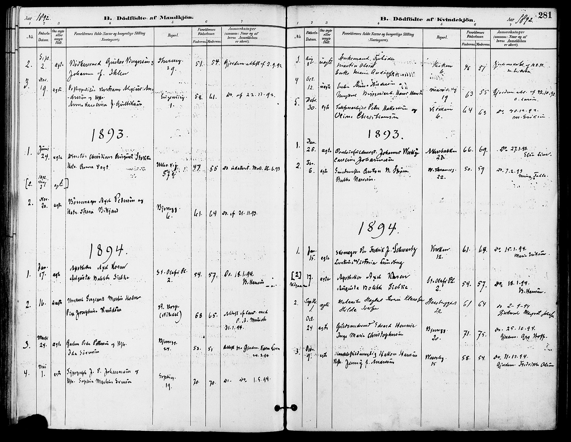 Gamle Aker prestekontor Kirkebøker, SAO/A-10617a/F/L0008: Parish register (official) no. 8, 1887-1896, p. 281