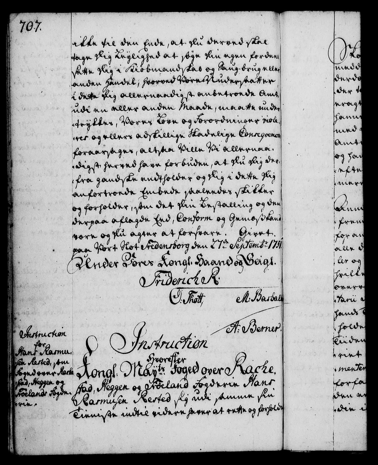 Rentekammeret, Kammerkanselliet, RA/EA-3111/G/Gg/Ggi/L0002: Norsk instruksjonsprotokoll med register (merket RK 53.35), 1729-1751, p. 707