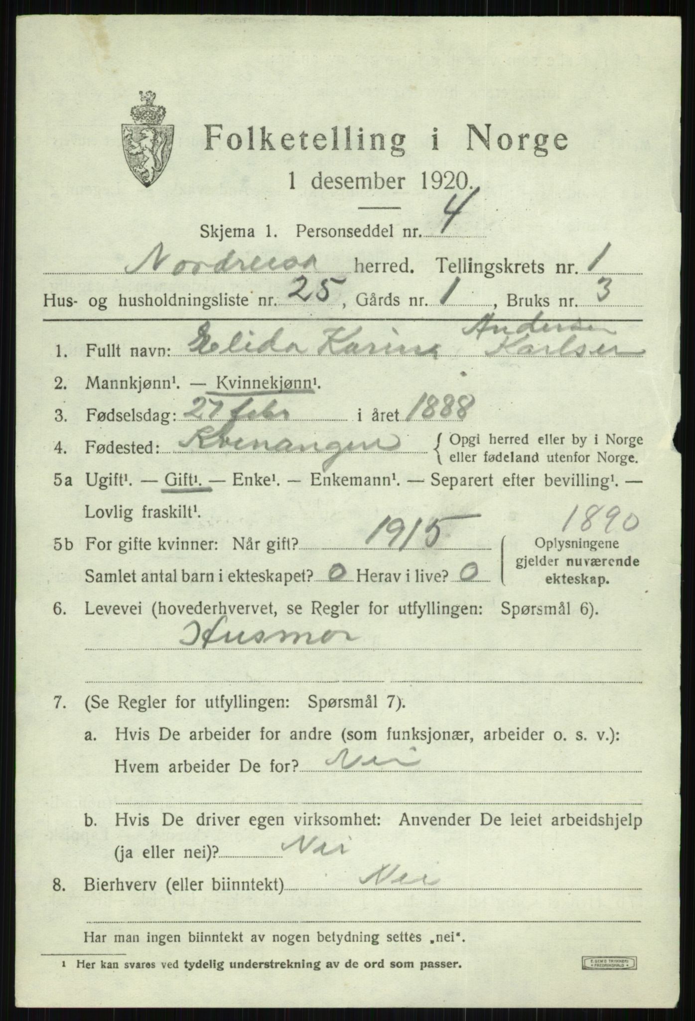 SATØ, 1920 census for Nordreisa, 1920, p. 995