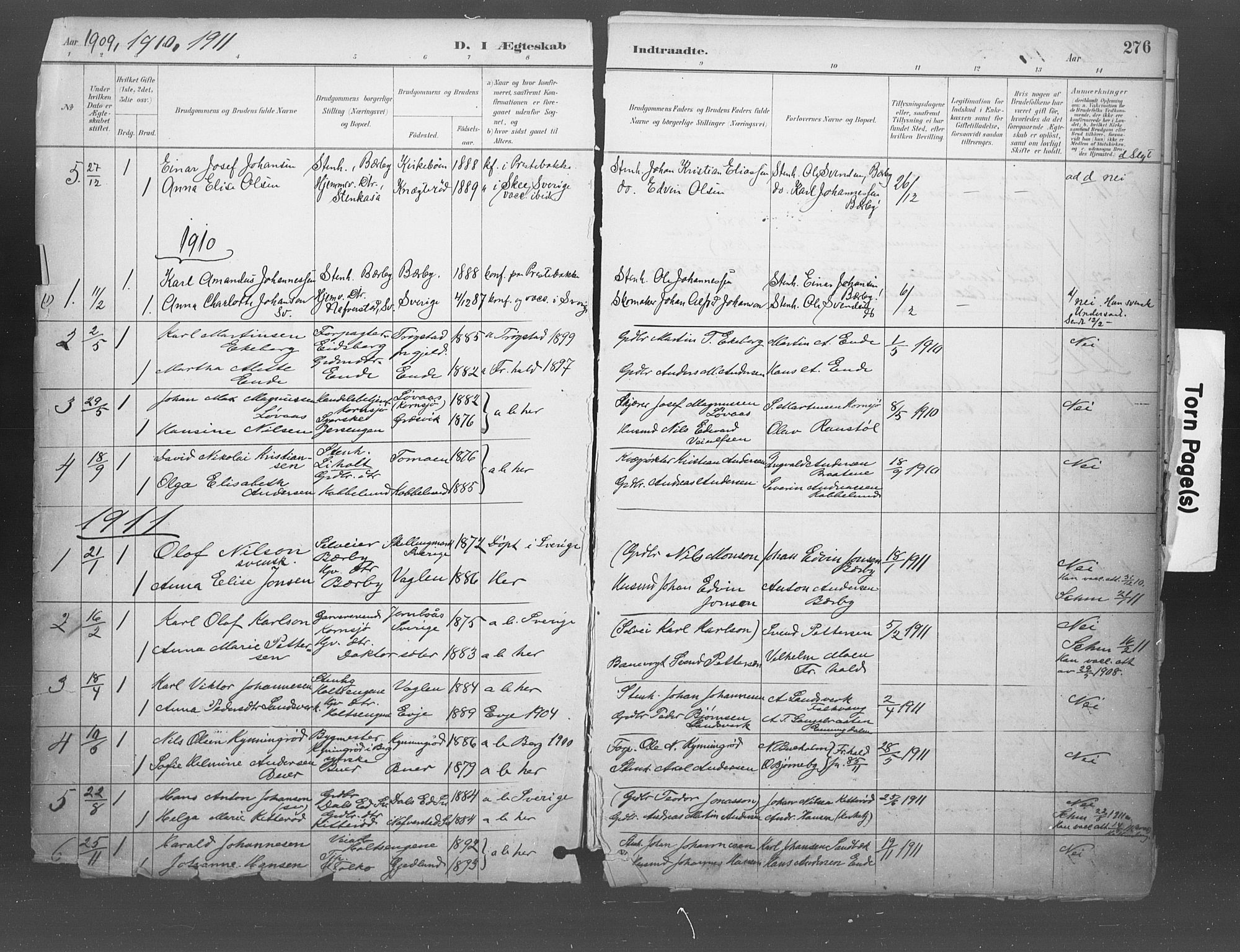 Idd prestekontor Kirkebøker, SAO/A-10911/F/Fb/L0002: Parish register (official) no. II 2, 1882-1923, p. 276