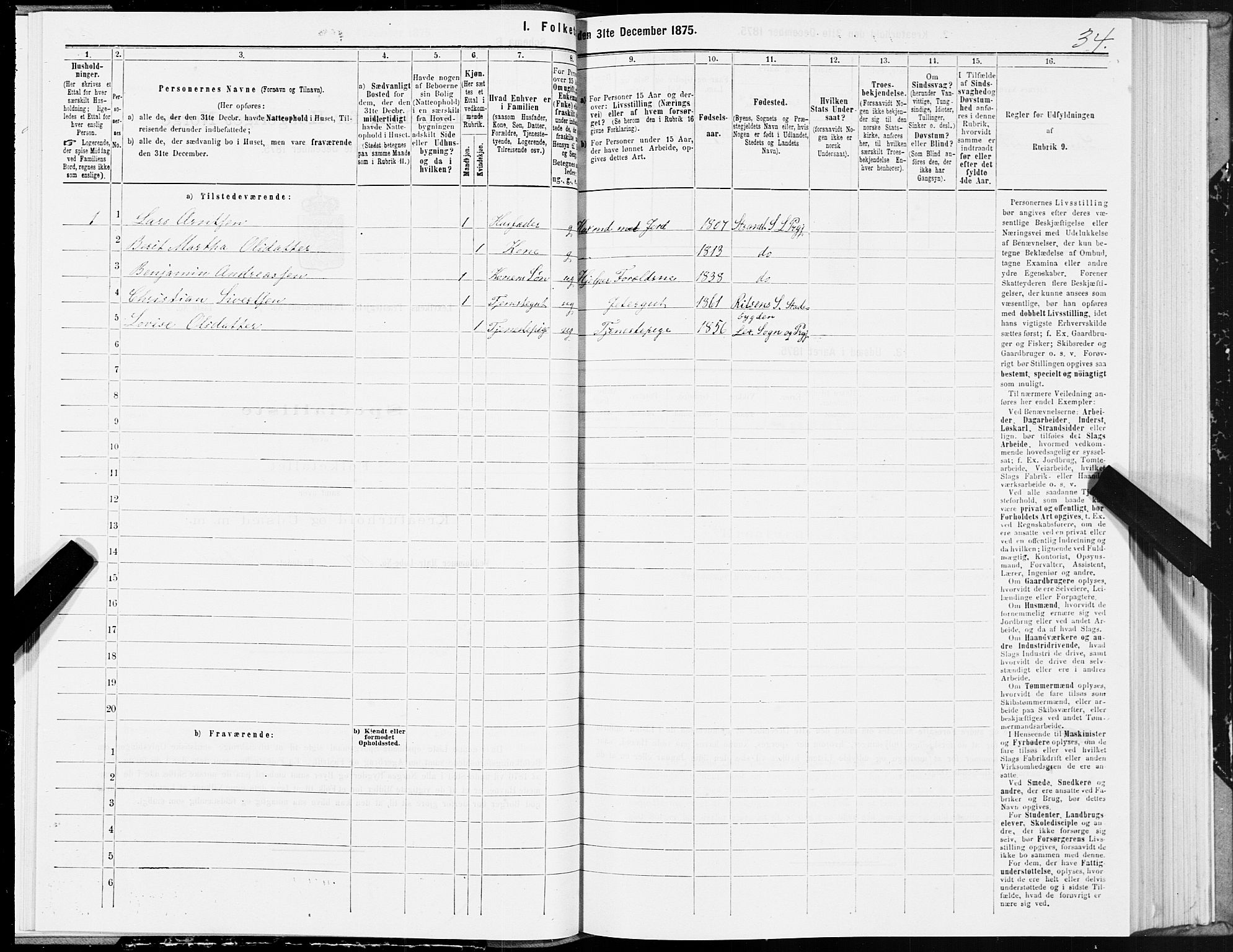 SAT, 1875 census for 1718P Leksvik, 1875, p. 3034