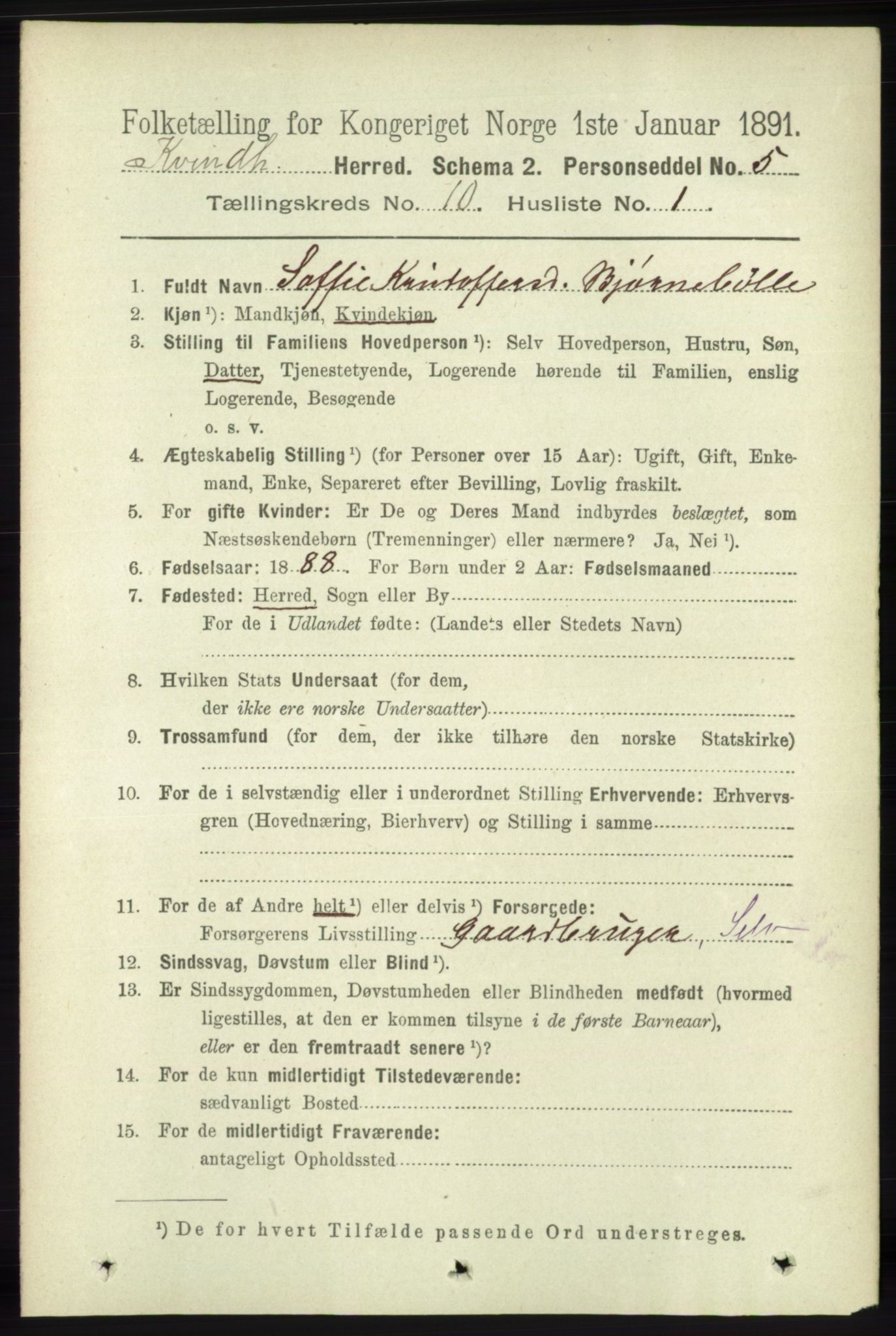 RA, 1891 census for 1224 Kvinnherad, 1891, p. 3567