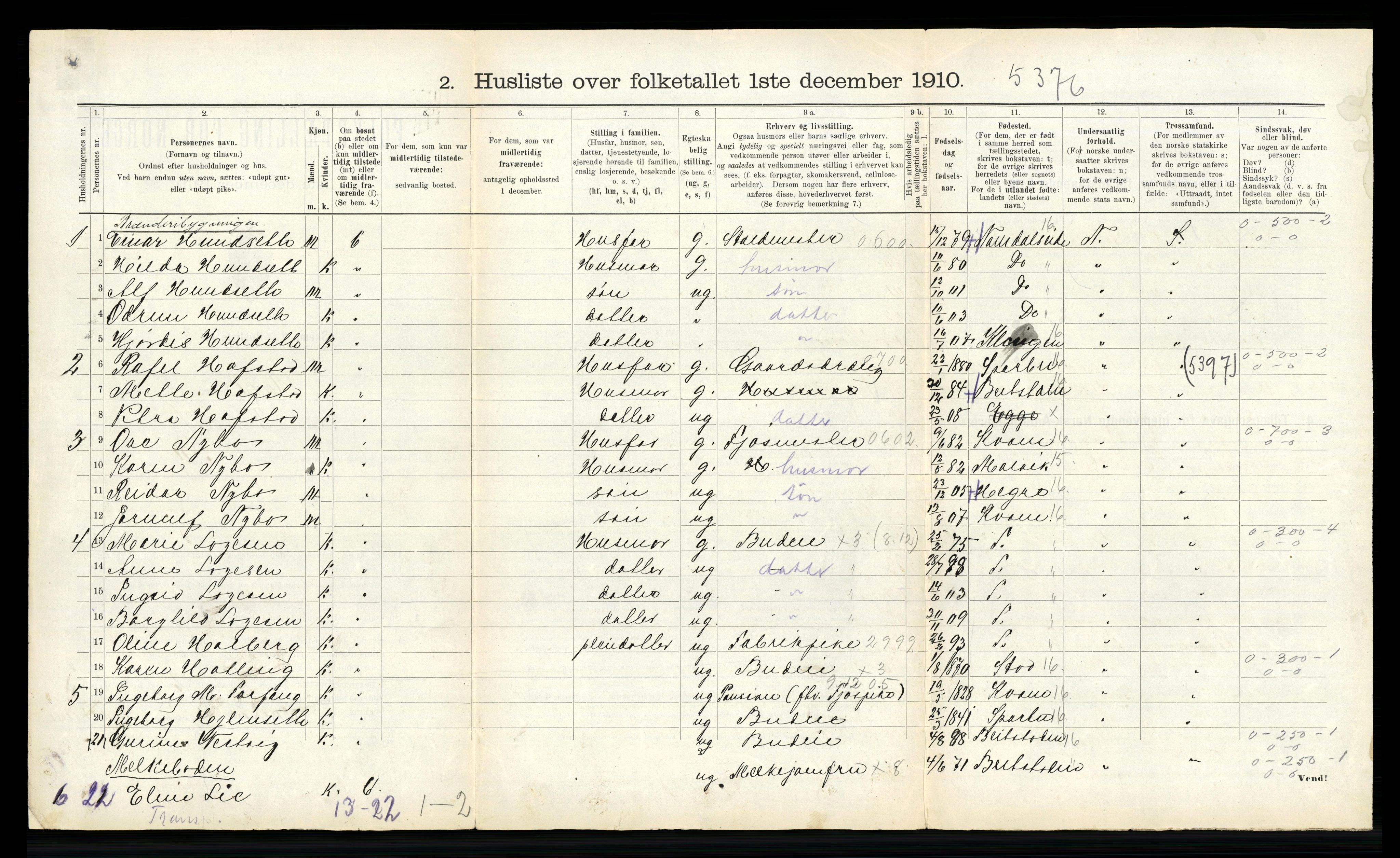 RA, 1910 census for Egge, 1910, p. 84