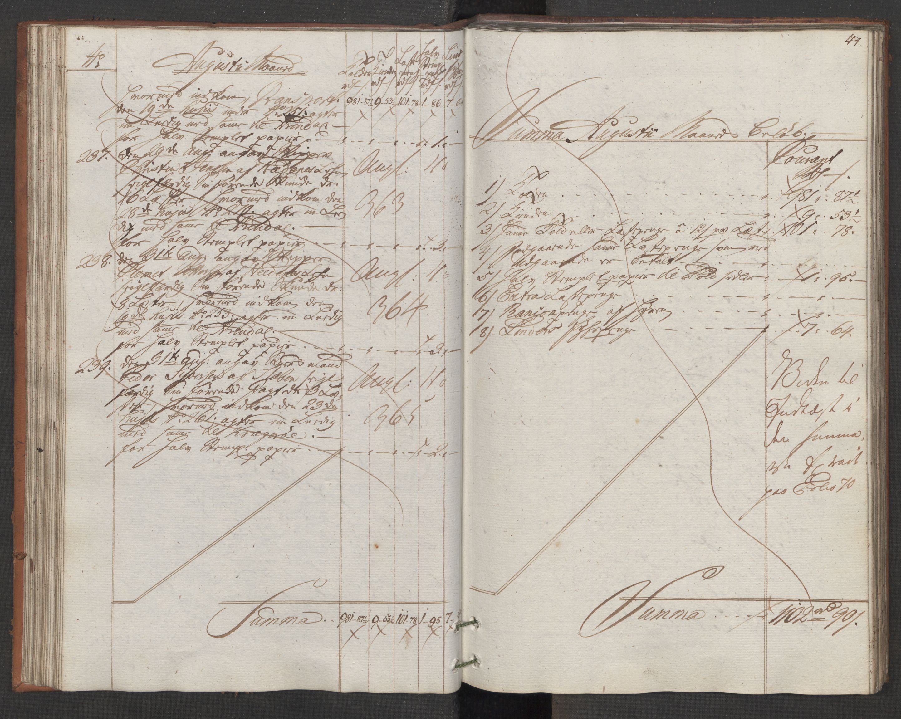 Generaltollkammeret, tollregnskaper, AV/RA-EA-5490/R11/L0087/0001: Tollregnskaper Larvik og Sandefjord / Utgående hovedtollbok, 1786, p. 46b-47a