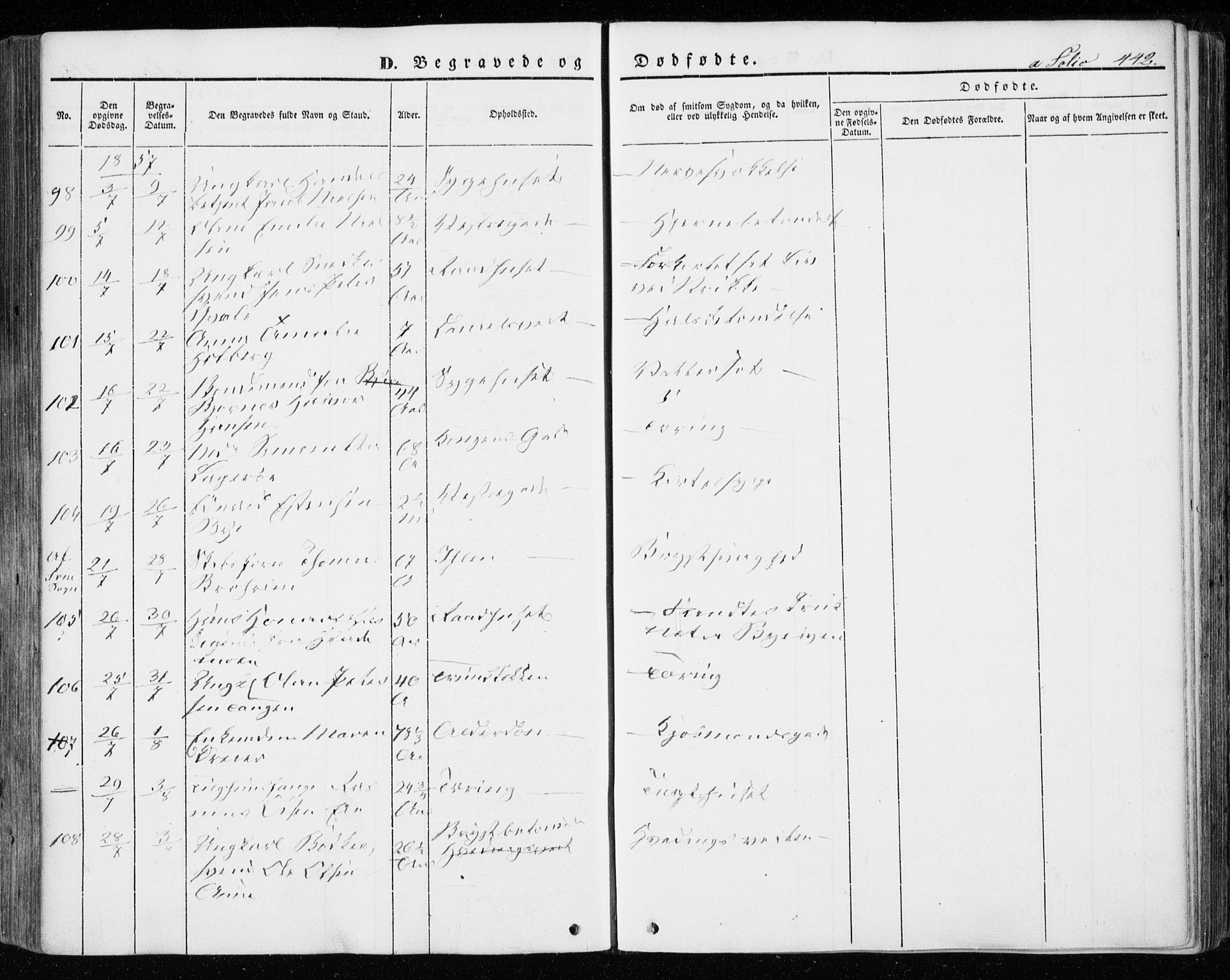 Ministerialprotokoller, klokkerbøker og fødselsregistre - Sør-Trøndelag, SAT/A-1456/601/L0051: Parish register (official) no. 601A19, 1848-1857, p. 442