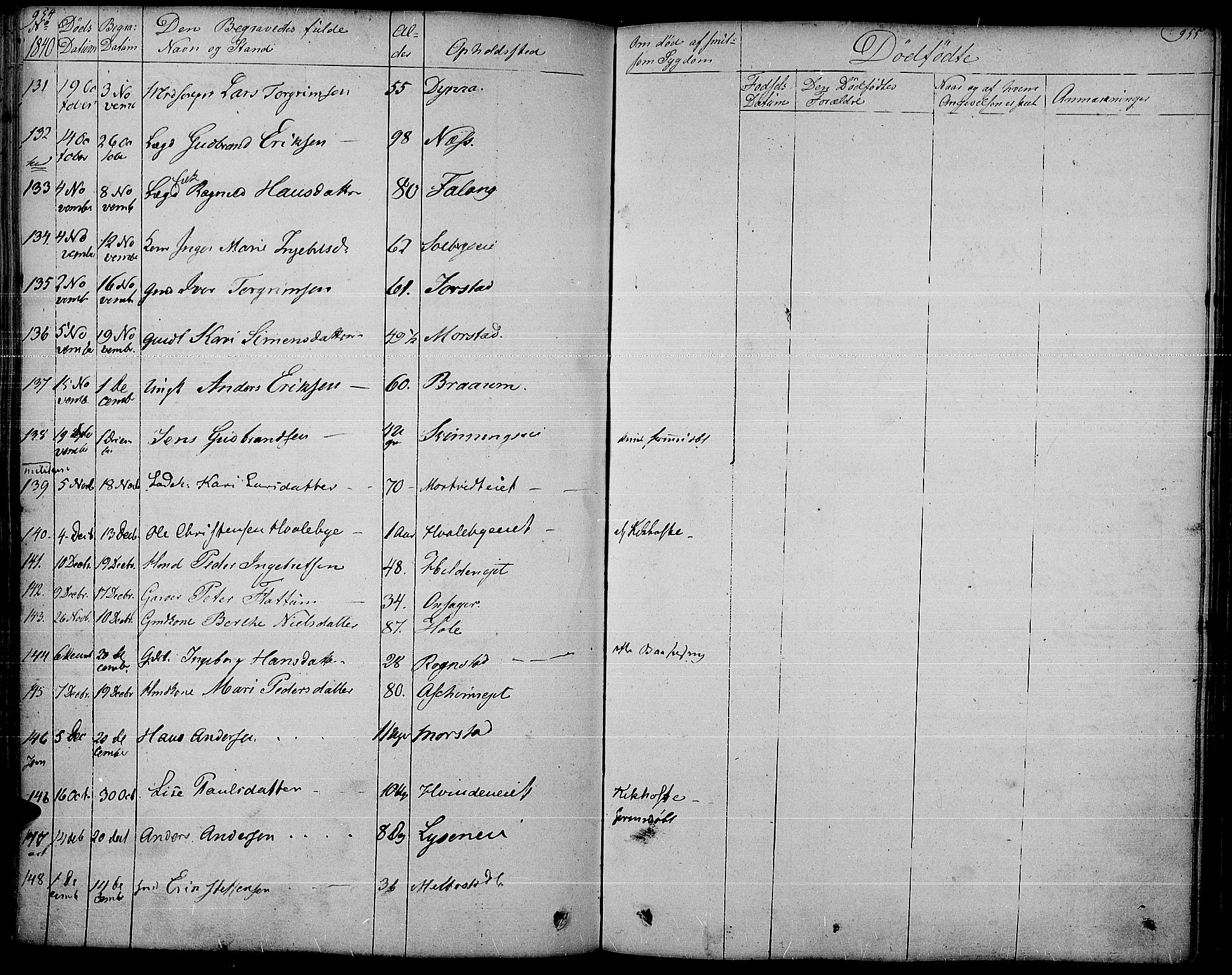 Gran prestekontor, AV/SAH-PREST-112/H/Ha/Haa/L0010: Parish register (official) no. 10, 1824-1842, p. 954-955