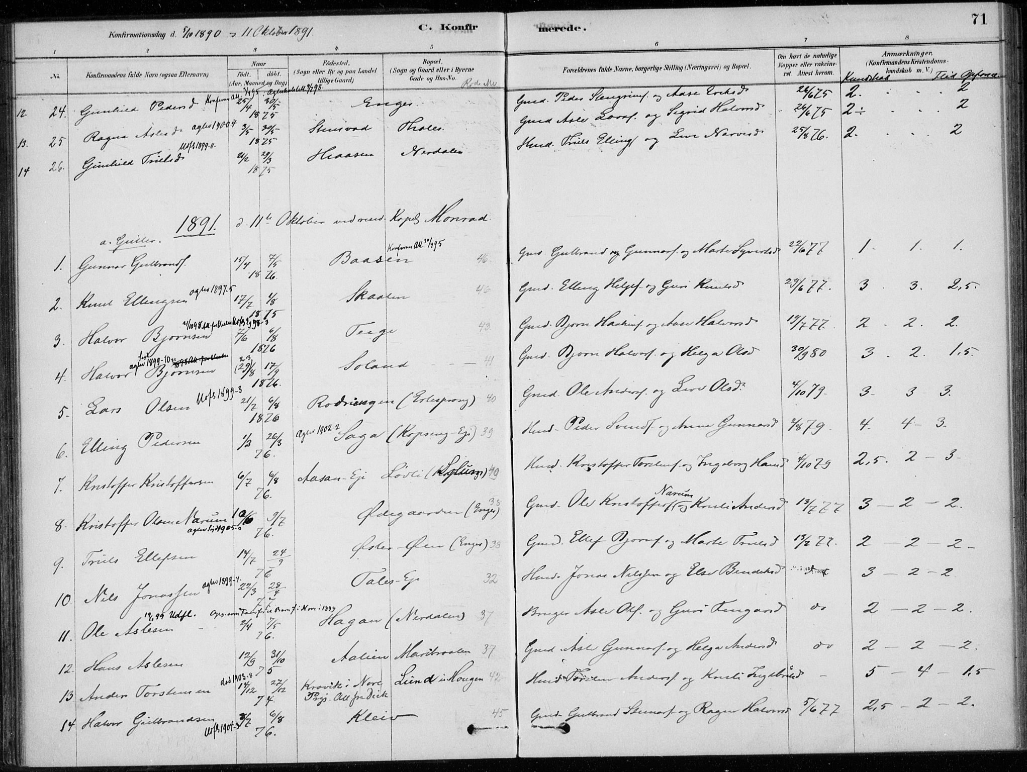 Sigdal kirkebøker, SAKO/A-245/F/Fc/L0001: Parish register (official) no. III 1, 1879-1893, p. 71
