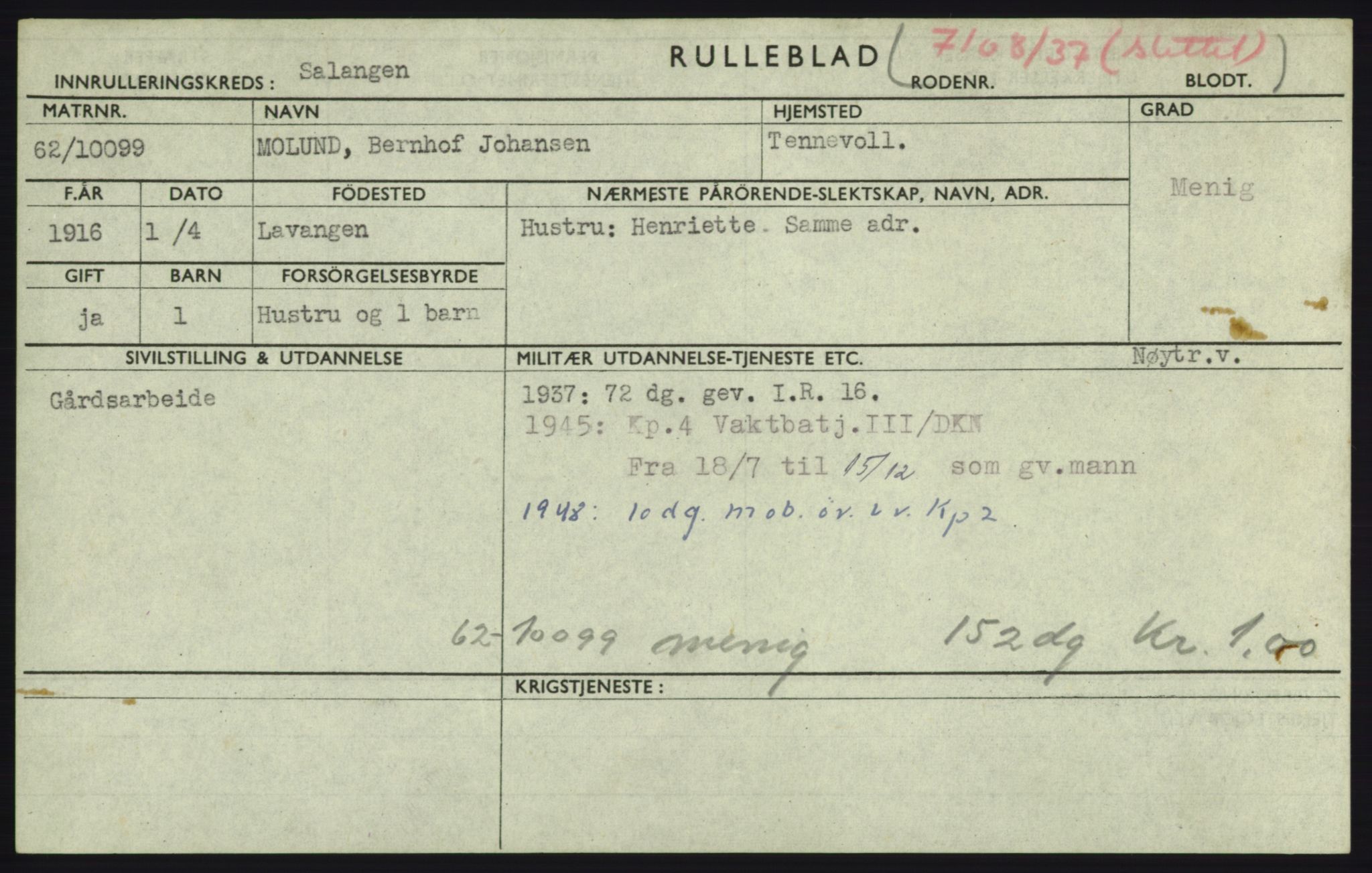 Forsvaret, Troms infanteriregiment nr. 16, AV/RA-RAFA-3146/P/Pa/L0021: Rulleblad for regimentets menige mannskaper, årsklasse 1937, 1937, p. 777