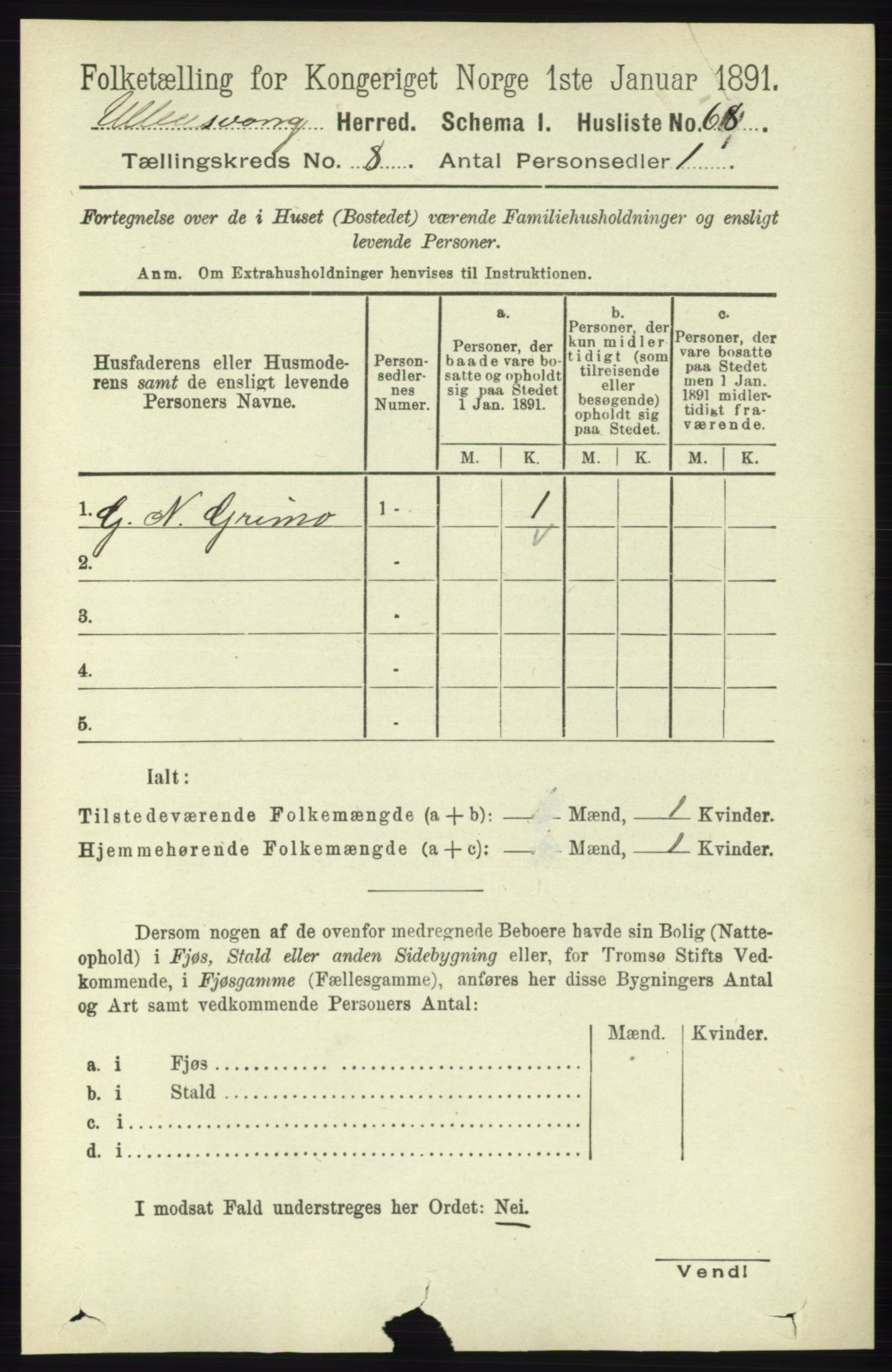 RA, 1891 census for 1230 Ullensvang, 1891, p. 2711