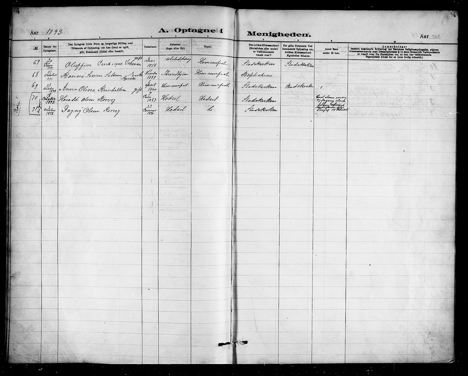 Ministerialprotokoller, klokkerbøker og fødselsregistre - Nordland, SAT/A-1459/888/L1274: Dissenter register no. 888D01, 1889-1902, p. 4