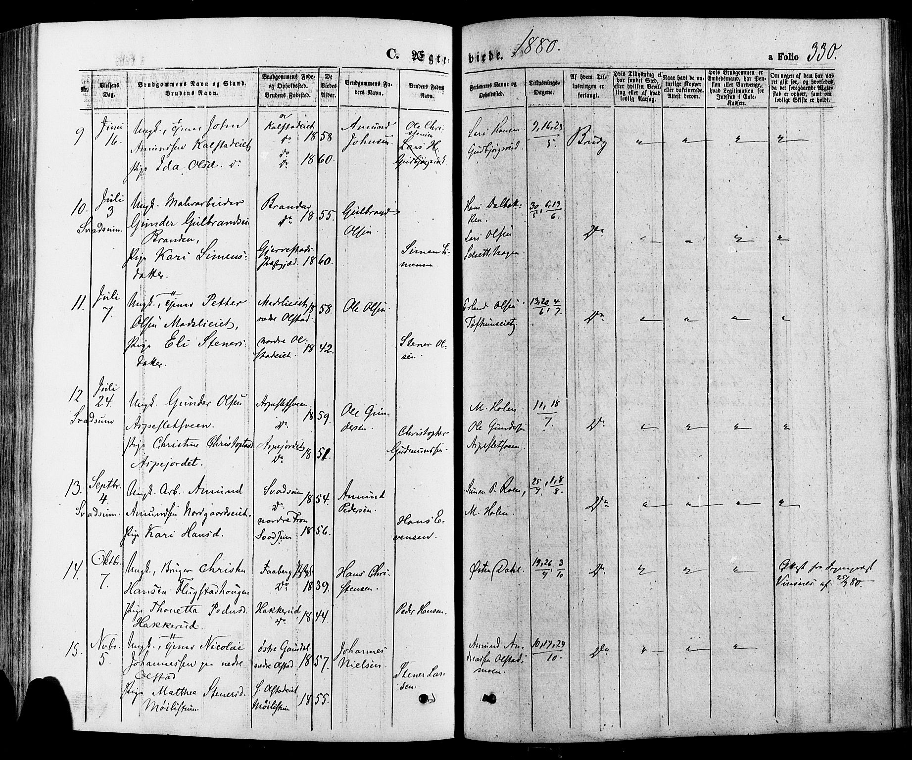 Gausdal prestekontor, SAH/PREST-090/H/Ha/Haa/L0010: Parish register (official) no. 10, 1867-1886, p. 330