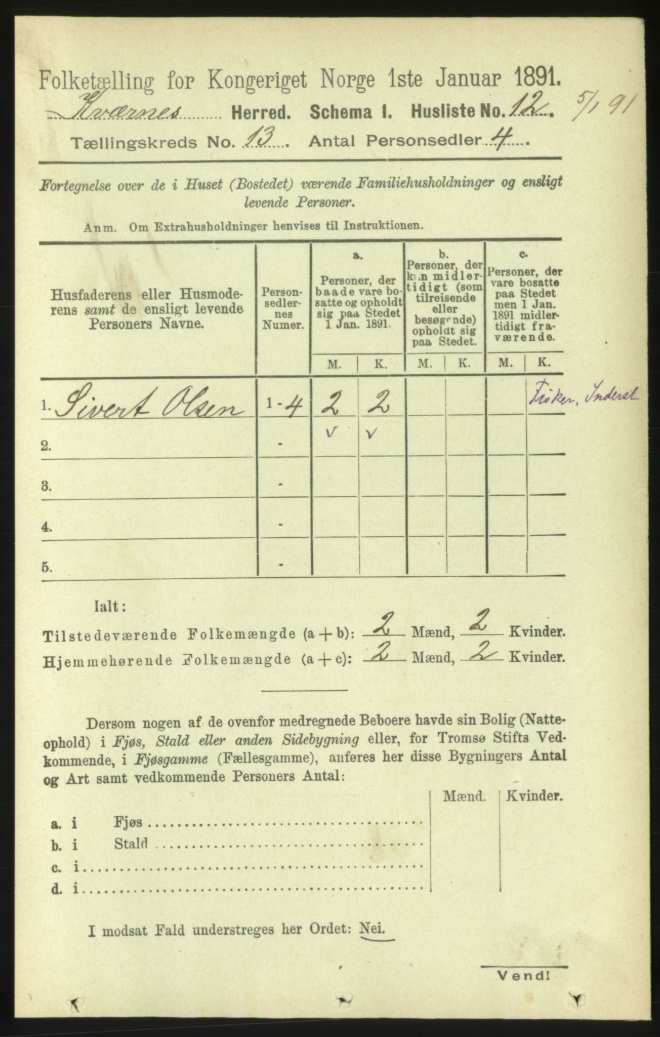 RA, 1891 census for 1553 Kvernes, 1891, p. 5396