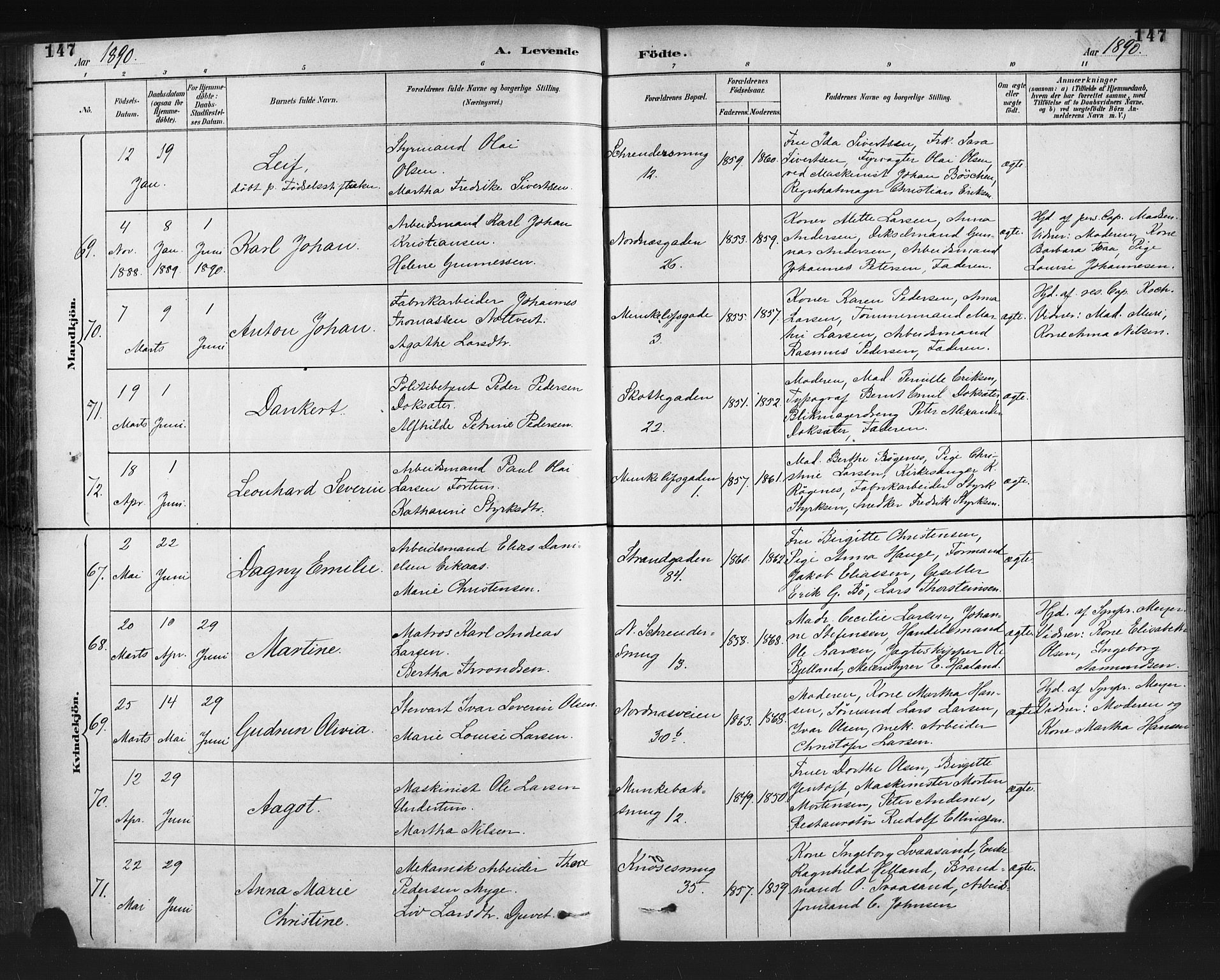 Nykirken Sokneprestembete, SAB/A-77101/H/Haa: Parish register (official) no. B 5, 1885-1894, p. 147