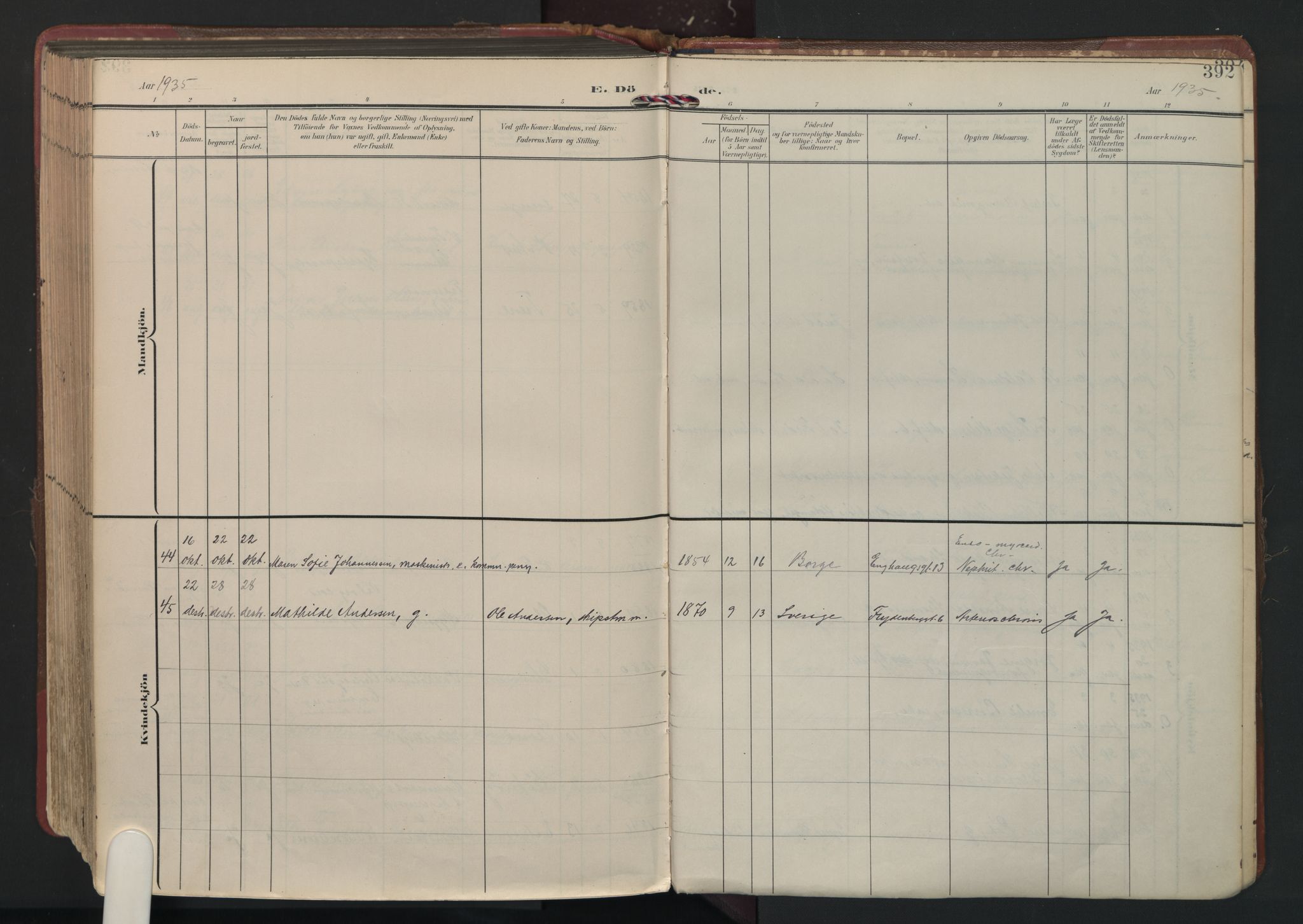 Fredrikstad domkirkes prestekontor Kirkebøker, AV/SAO-A-10906/F/Fa/L0008: Parish register (official) no. I 8, 1902-1936, p. 392