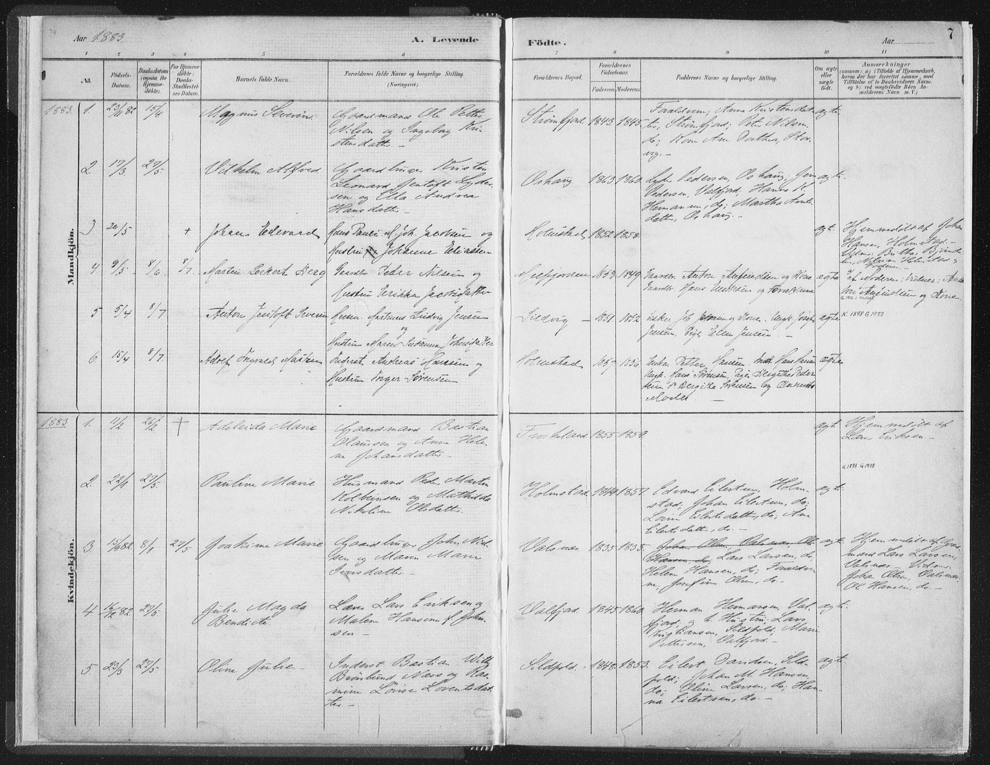 Ministerialprotokoller, klokkerbøker og fødselsregistre - Nordland, SAT/A-1459/890/L1286: Parish register (official) no. 890A01, 1882-1902, p. 7