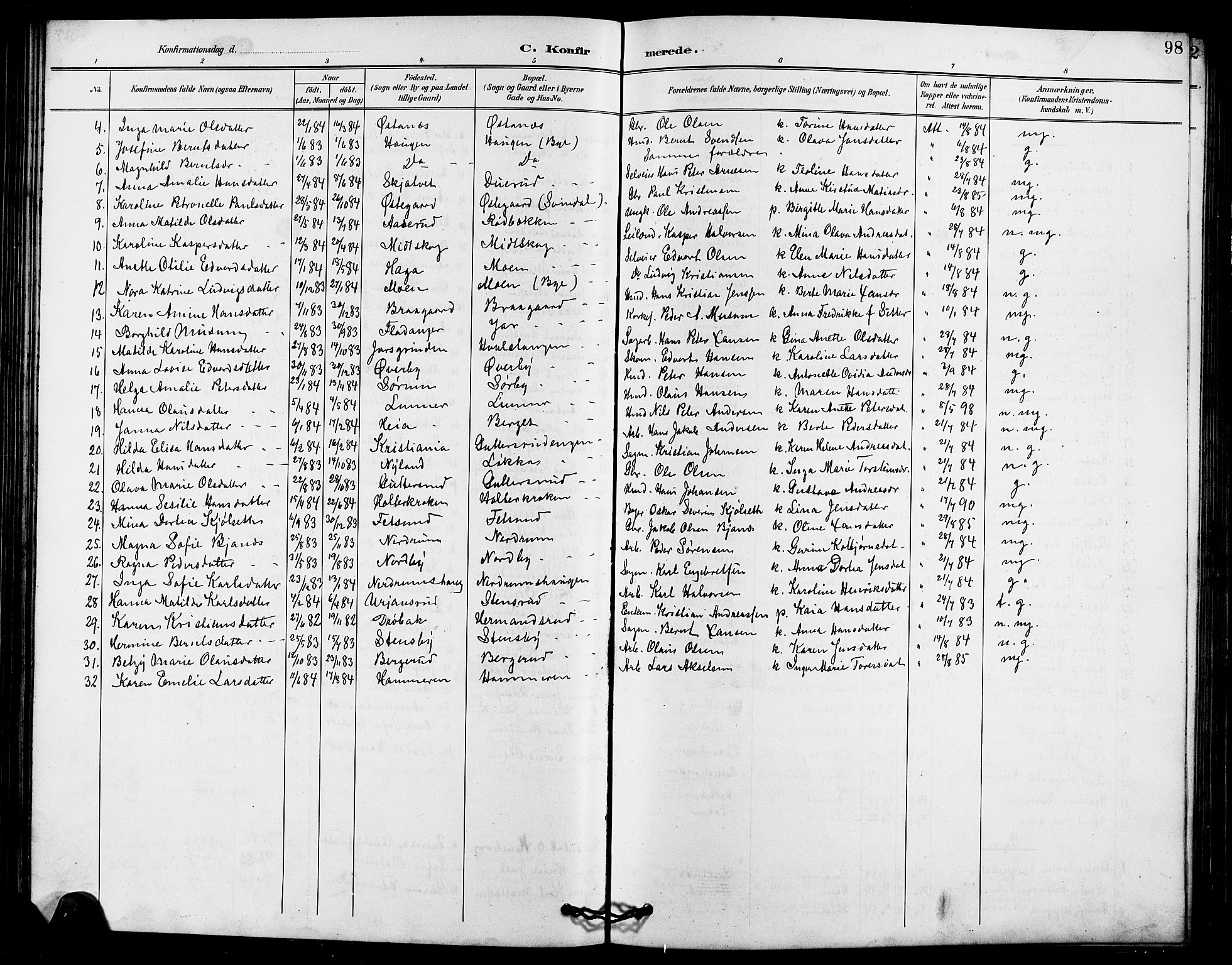 Fet prestekontor Kirkebøker, SAO/A-10370a/G/Ga/L0007: Parish register (copy) no. I 7, 1892-1906, p. 98