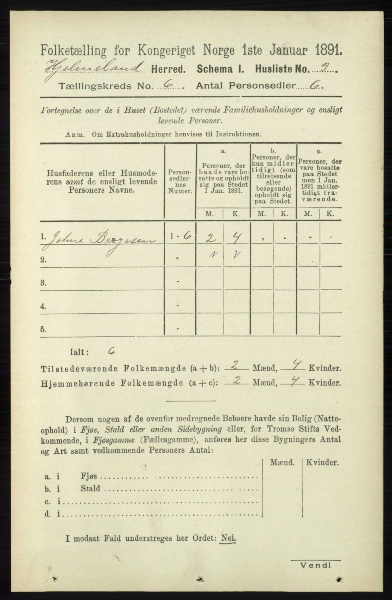 RA, 1891 census for 1133 Hjelmeland, 1891, p. 1499