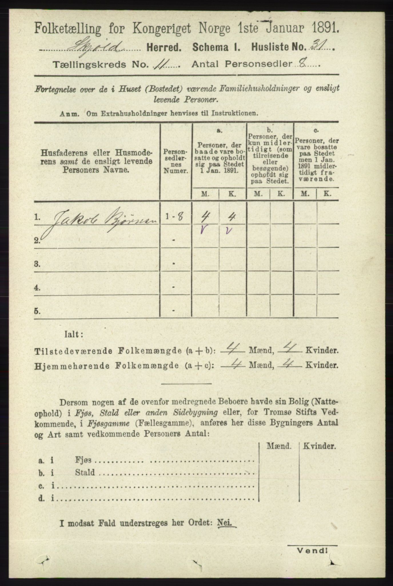 RA, 1891 census for 1154 Skjold, 1891, p. 2066