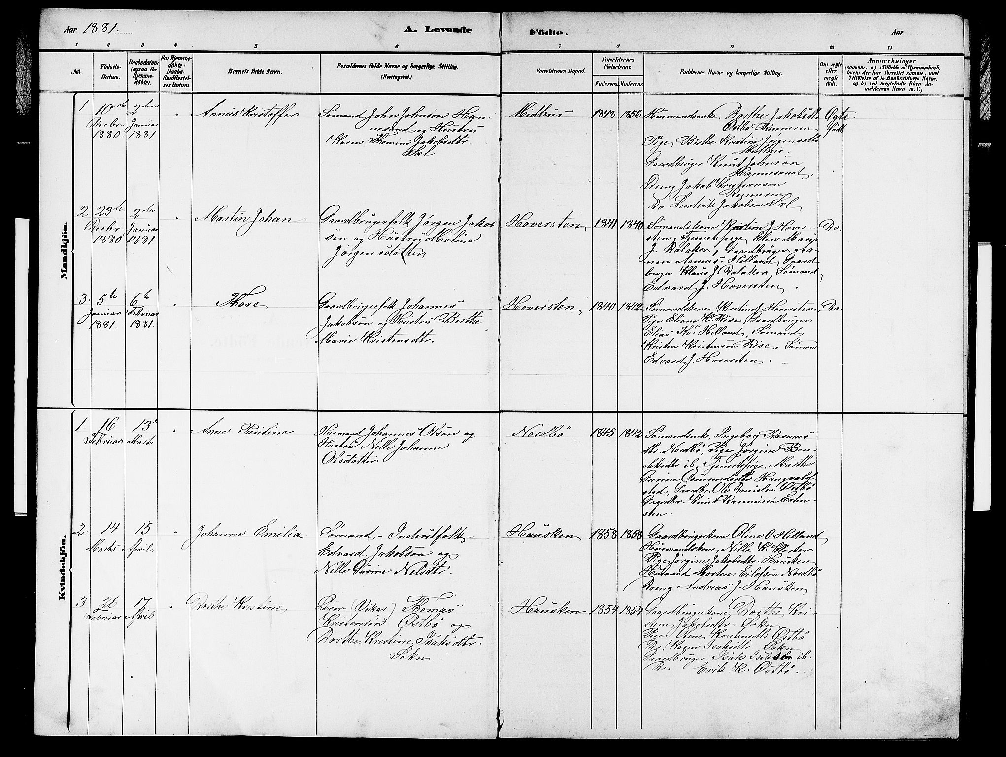 Rennesøy sokneprestkontor, SAST/A -101827/H/Ha/Hab/L0007: Parish register (copy) no. B 7, 1881-1890