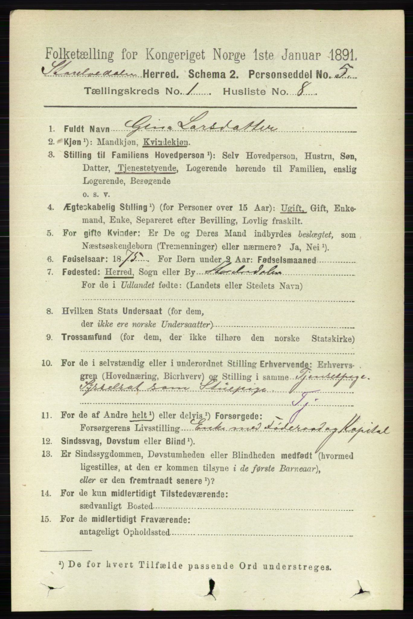 RA, 1891 census for 0430 Stor-Elvdal, 1891, p. 120