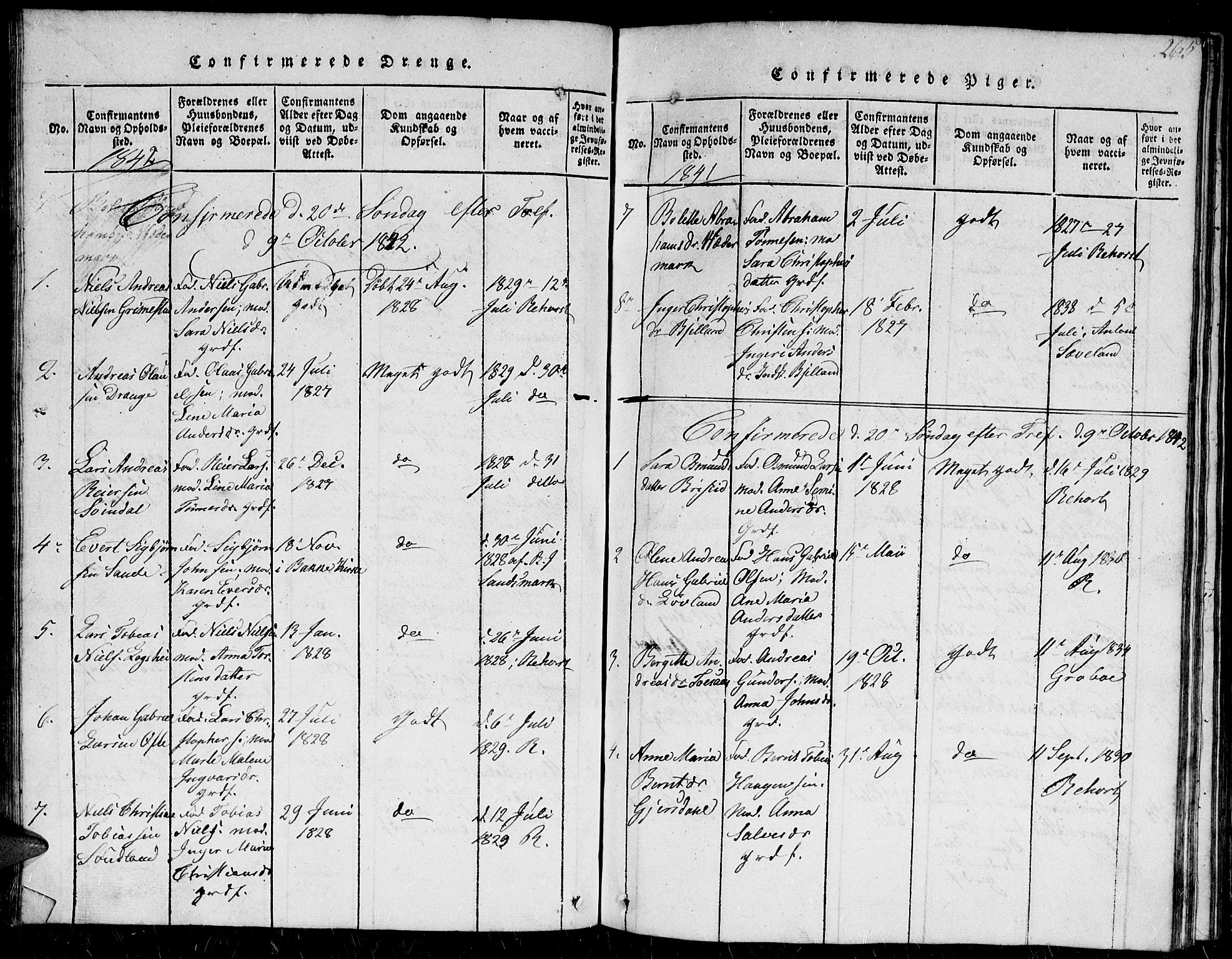 Herad sokneprestkontor, AV/SAK-1111-0018/F/Fb/Fba/L0001: Parish register (copy) no. B 1, 1815-1852, p. 265