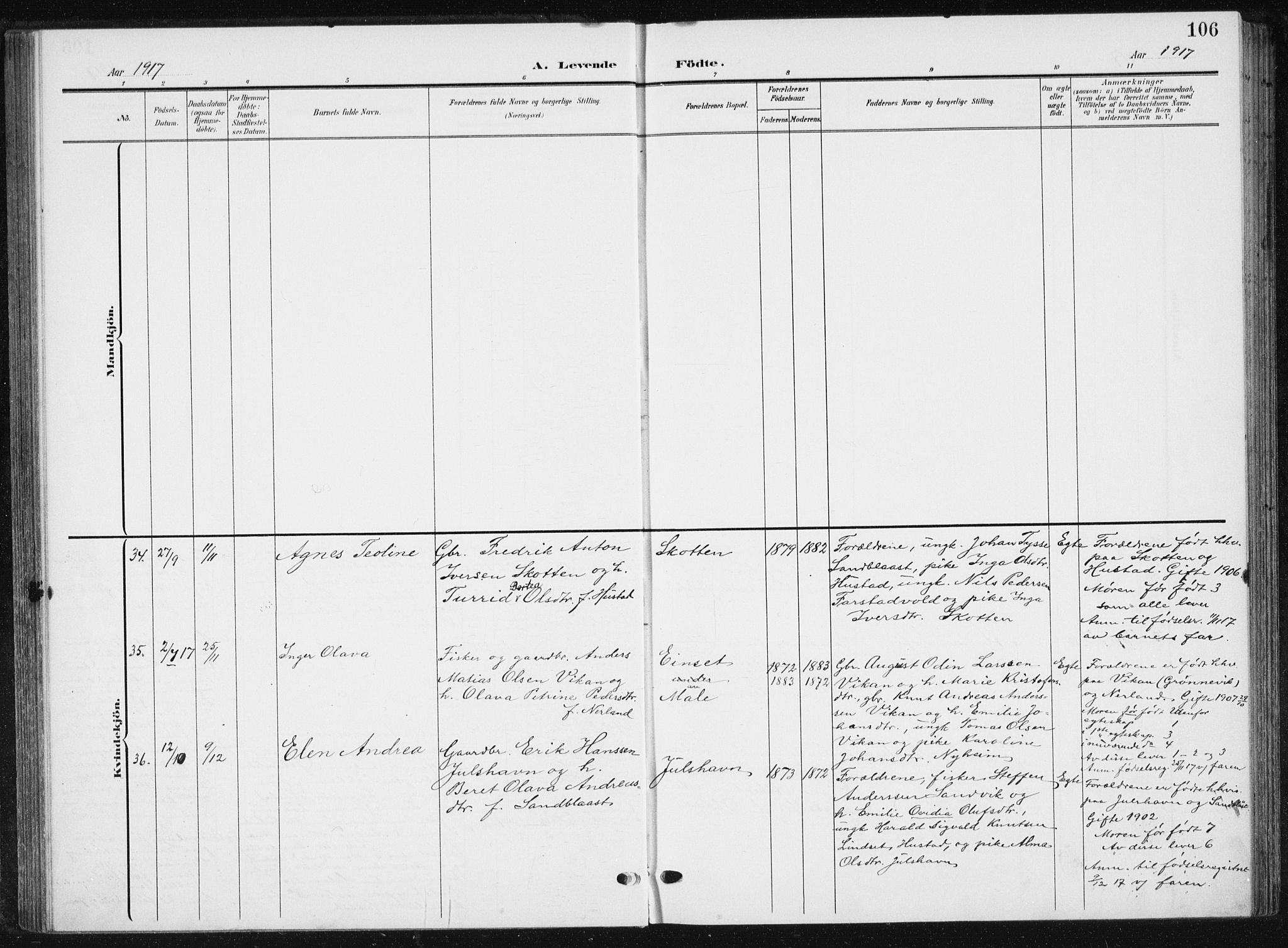 Ministerialprotokoller, klokkerbøker og fødselsregistre - Møre og Romsdal, AV/SAT-A-1454/567/L0784: Parish register (copy) no. 567C04, 1903-1938, p. 106