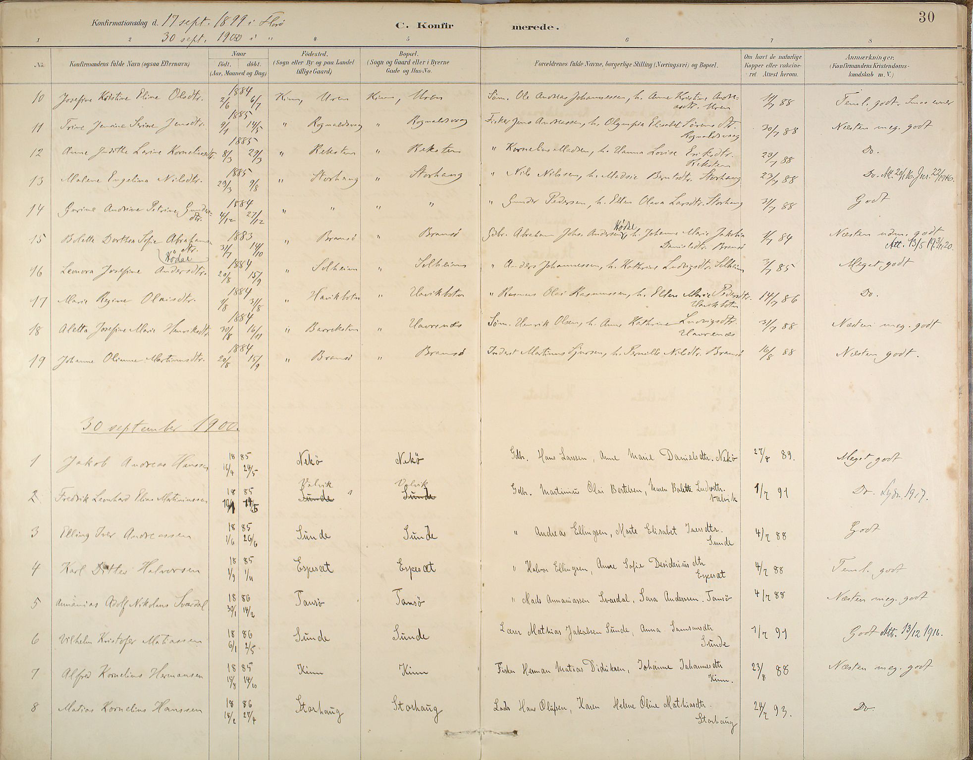 Kinn sokneprestembete, SAB/A-80801/H/Haa/Haab/L0006: Parish register (official) no. B 6, 1883-1925, p. 30