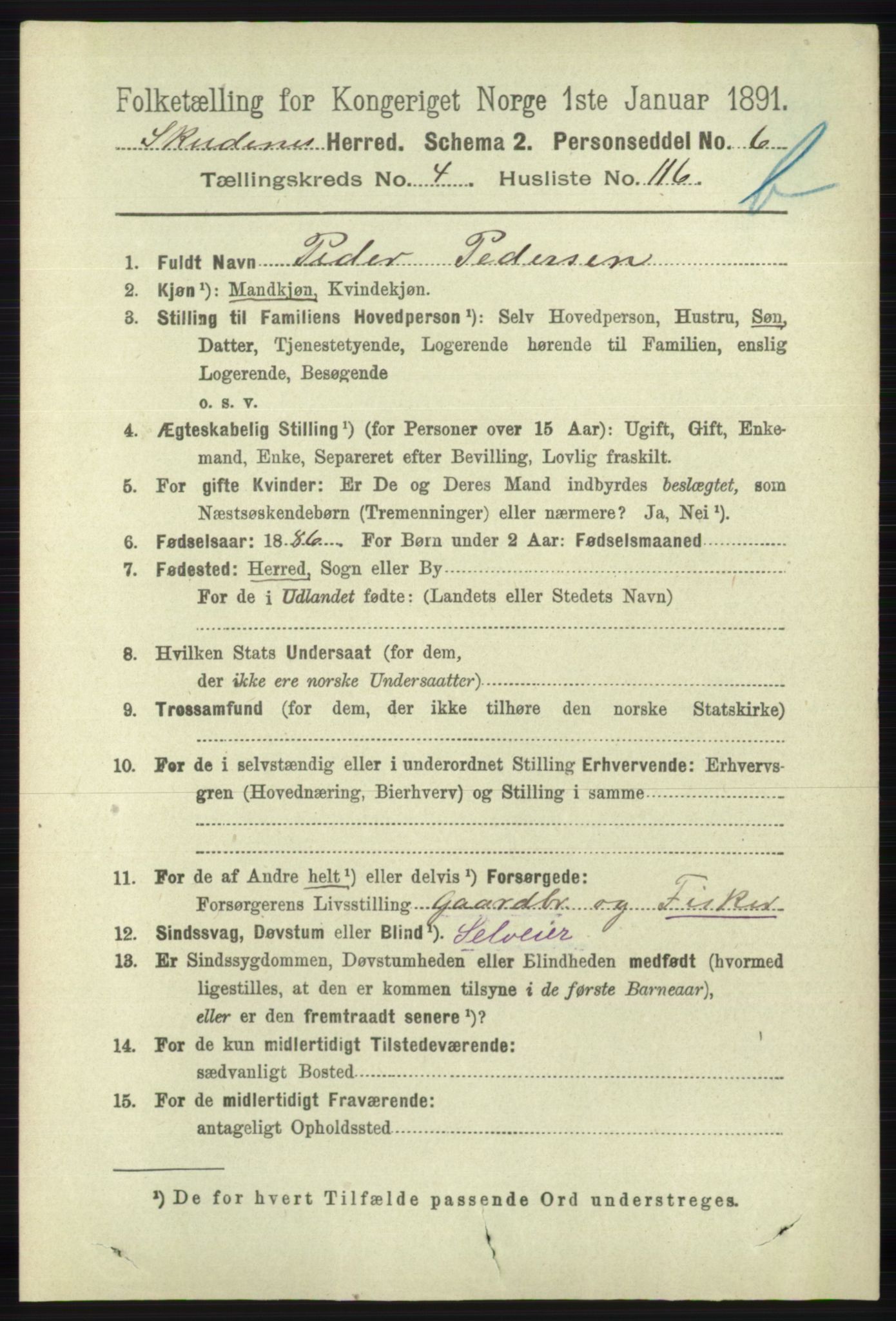 RA, 1891 census for 1150 Skudenes, 1891, p. 5159