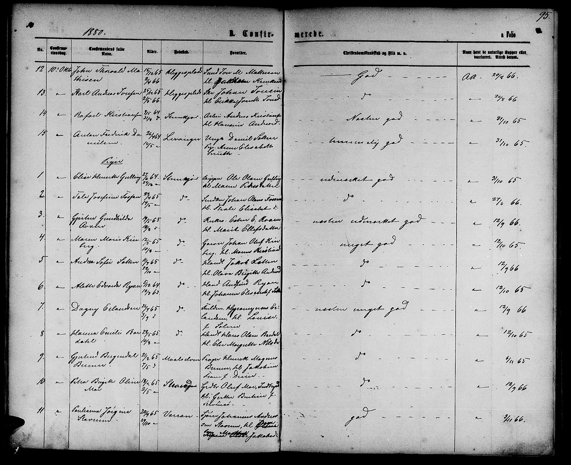 Ministerialprotokoller, klokkerbøker og fødselsregistre - Nord-Trøndelag, SAT/A-1458/739/L0373: Parish register (copy) no. 739C01, 1865-1882, p. 95