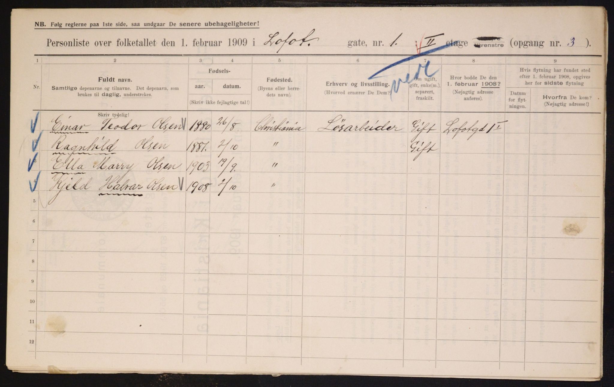 OBA, Municipal Census 1909 for Kristiania, 1909, p. 53073