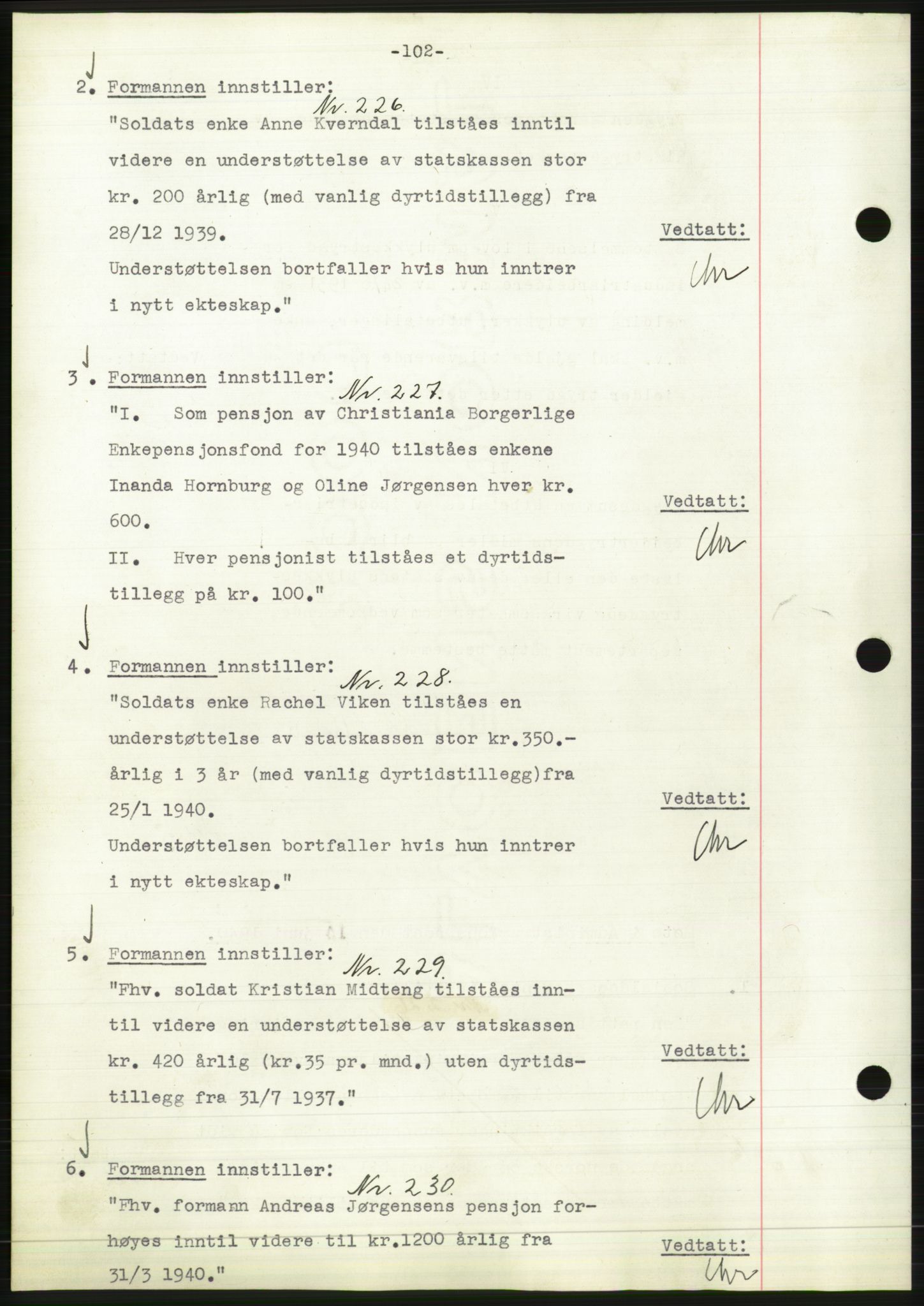 Administrasjonsrådet, AV/RA-S-1004/A/L0002: Vedtaksprotokoll 16/4-25/9, 1940, p. 106