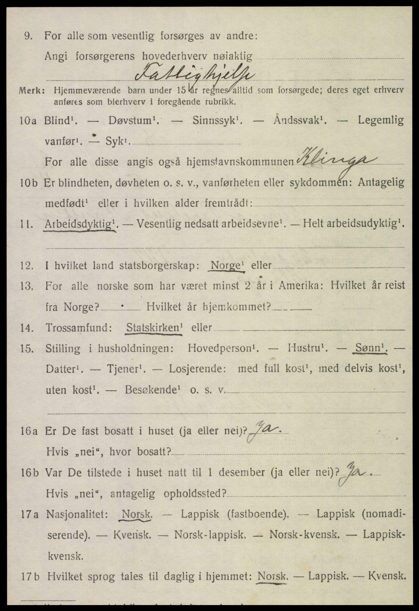 SAT, 1920 census for Klinga, 1920, p. 1434