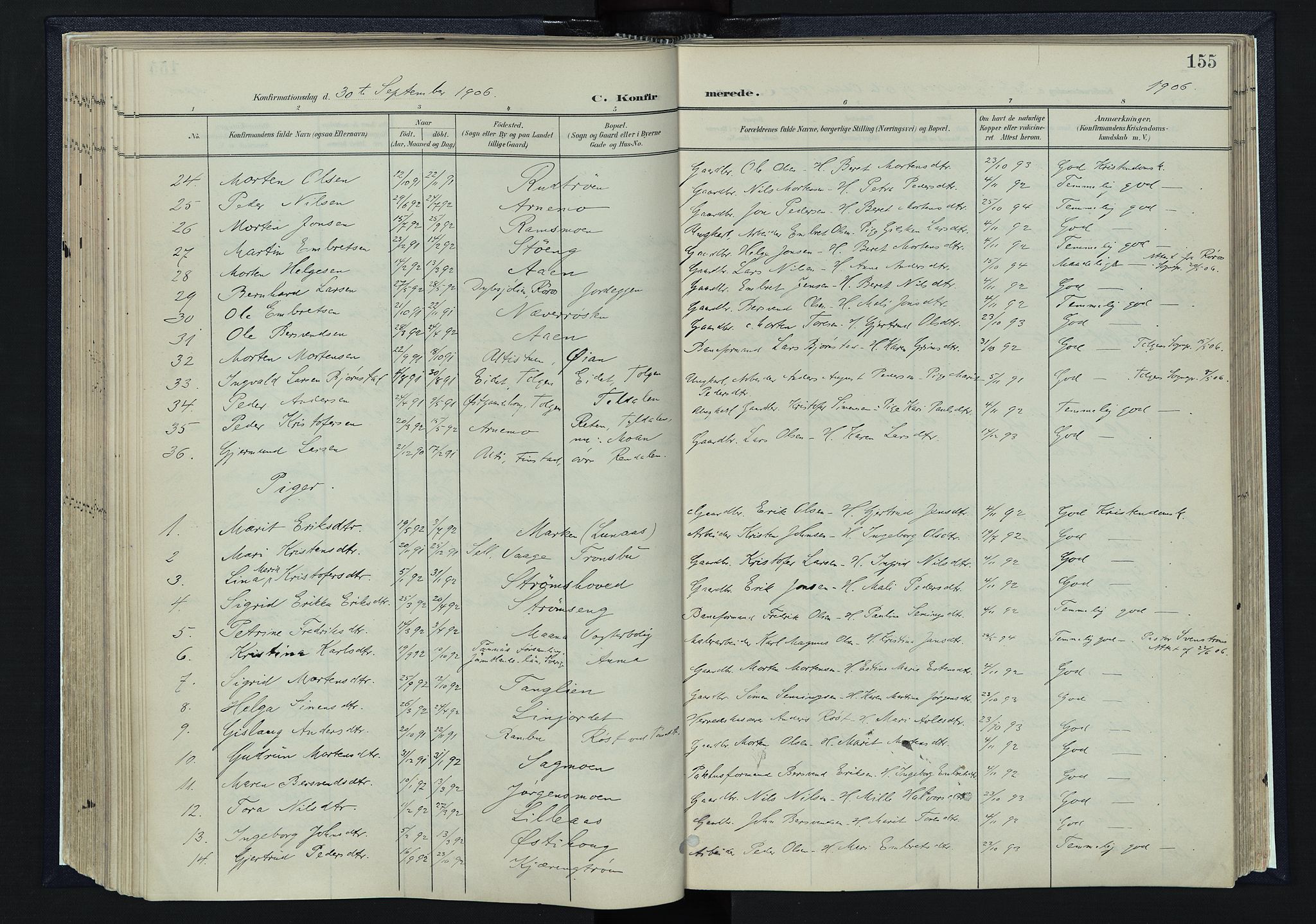 Tynset prestekontor, SAH/PREST-058/H/Ha/Haa/L0025: Parish register (official) no. 25, 1900-1914, p. 155