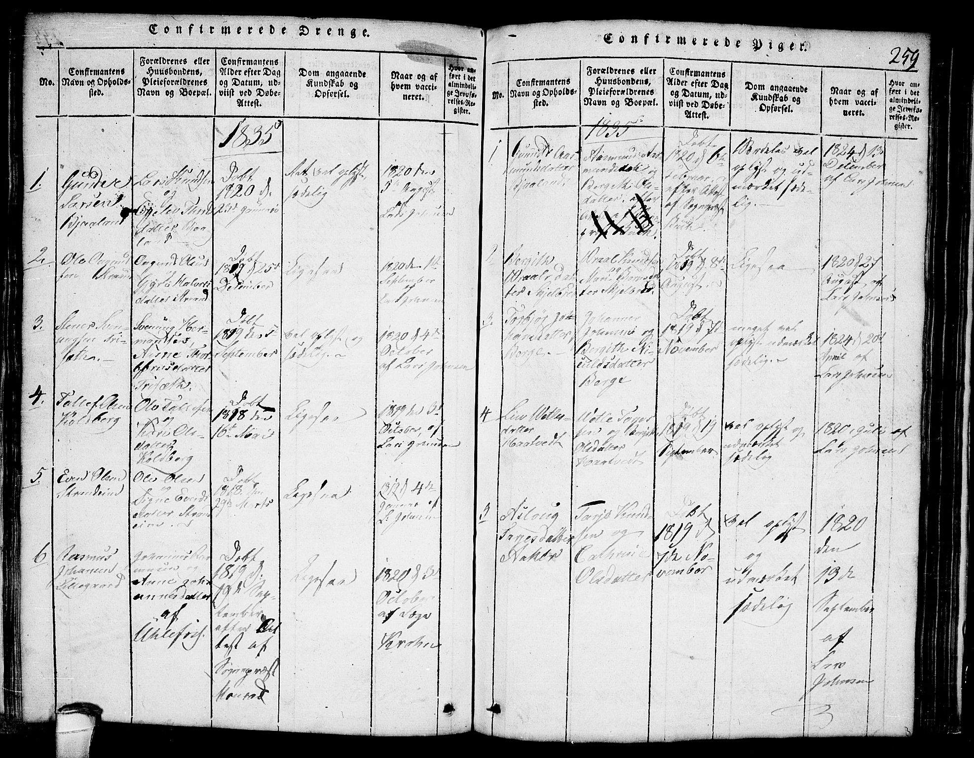 Lårdal kirkebøker, SAKO/A-284/G/Ga/L0001: Parish register (copy) no. I 1, 1815-1861, p. 259
