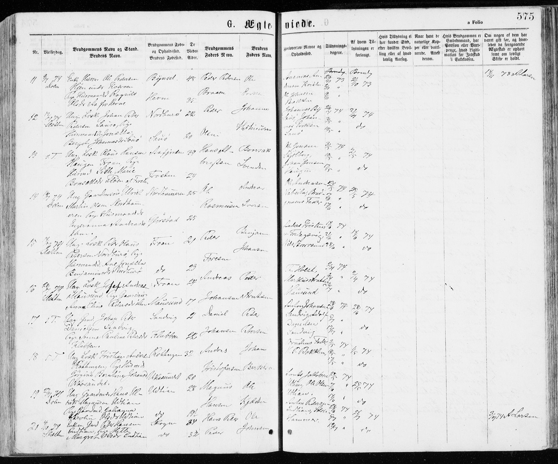 Ministerialprotokoller, klokkerbøker og fødselsregistre - Sør-Trøndelag, SAT/A-1456/640/L0576: Parish register (official) no. 640A01, 1846-1876, p. 575