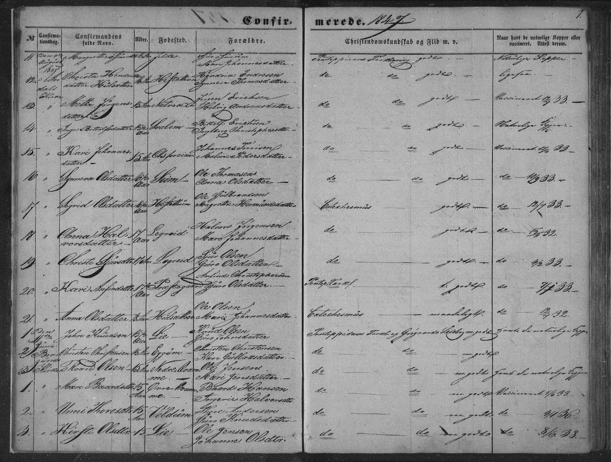 Lærdal sokneprestembete, AV/SAB-A-81201: Parish register (official) no. A 13, 1847-1864, p. 7