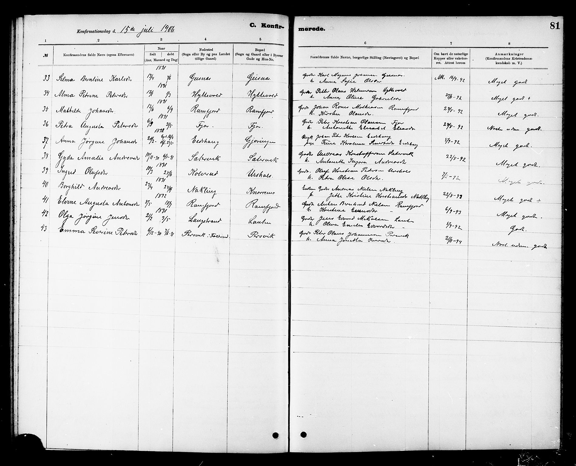 Ministerialprotokoller, klokkerbøker og fødselsregistre - Nord-Trøndelag, AV/SAT-A-1458/780/L0652: Parish register (copy) no. 780C04, 1899-1911, p. 81