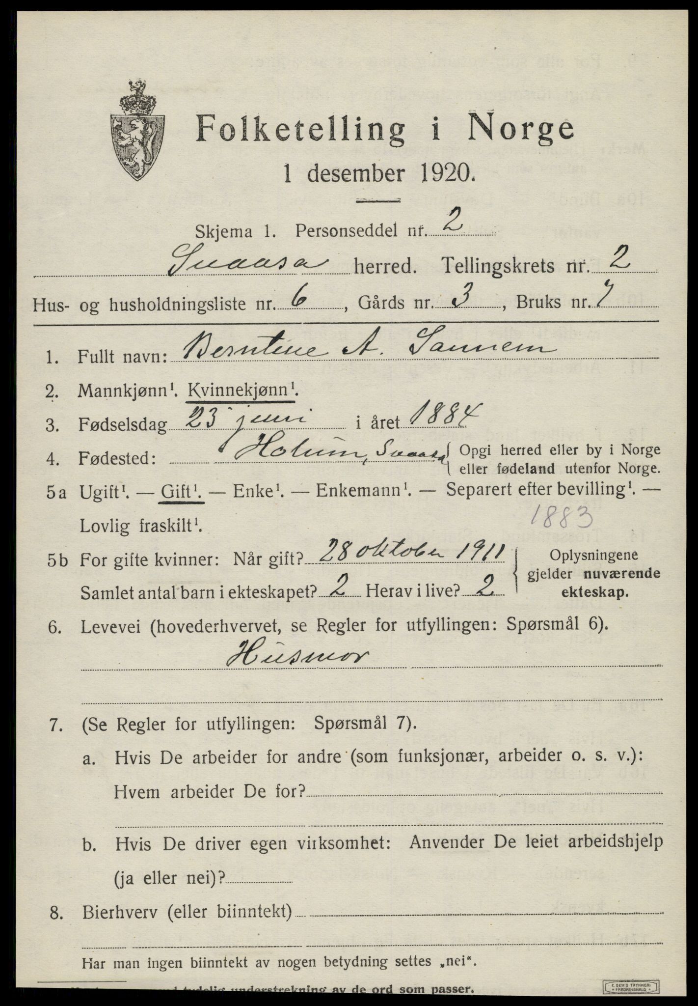 SAT, 1920 census for Snåsa, 1920, p. 1240