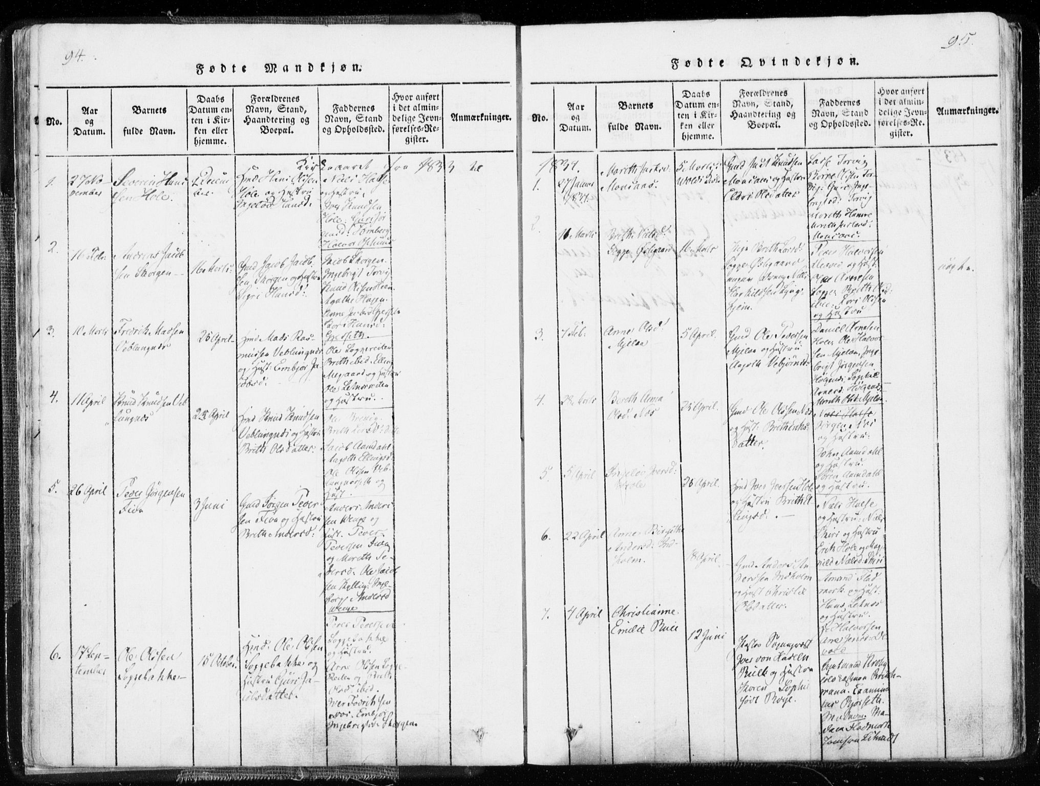 Ministerialprotokoller, klokkerbøker og fødselsregistre - Møre og Romsdal, SAT/A-1454/544/L0571: Parish register (official) no. 544A04, 1818-1853, p. 94-95