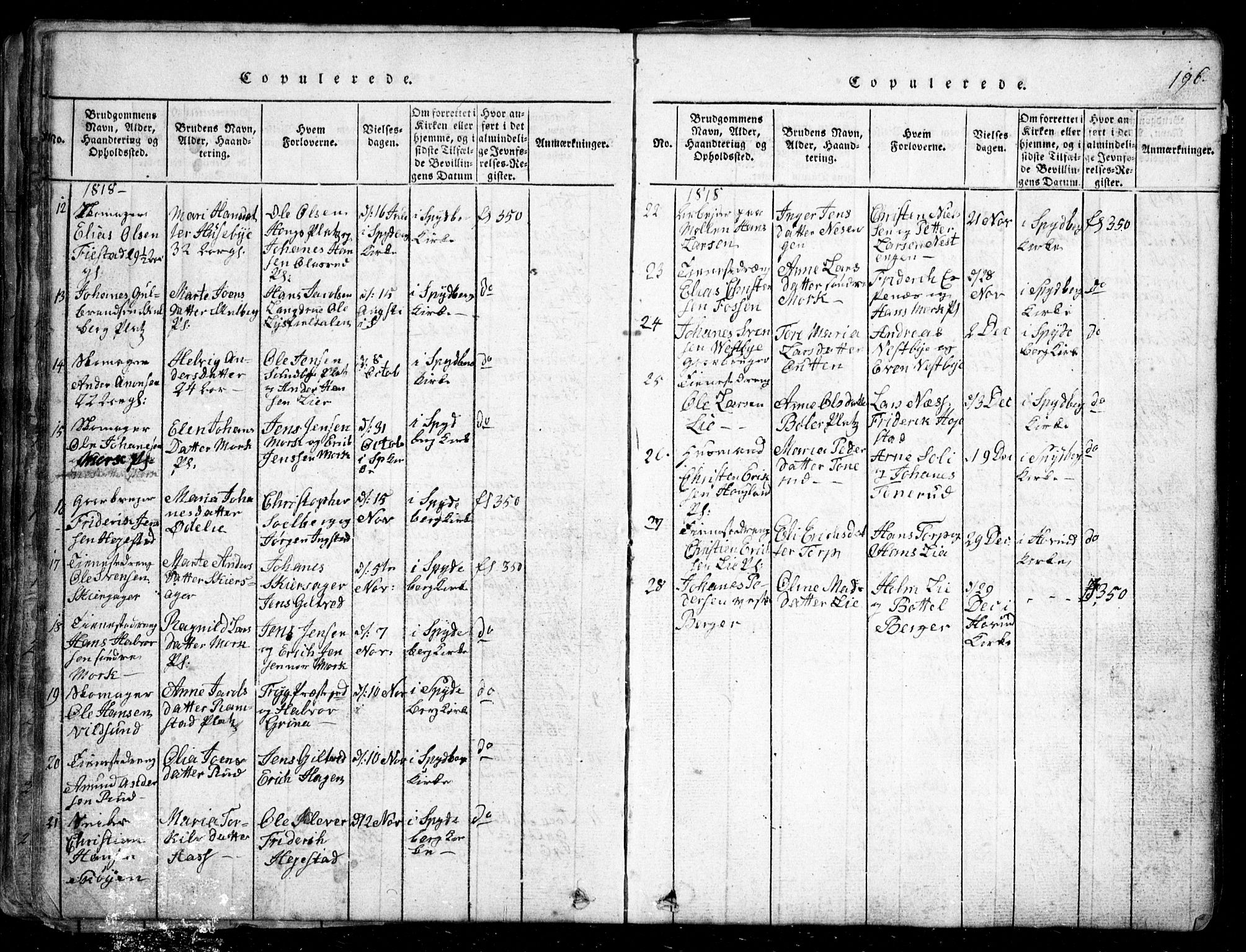 Spydeberg prestekontor Kirkebøker, AV/SAO-A-10924/G/Ga/L0001: Parish register (copy) no. I 1, 1814-1868, p. 196