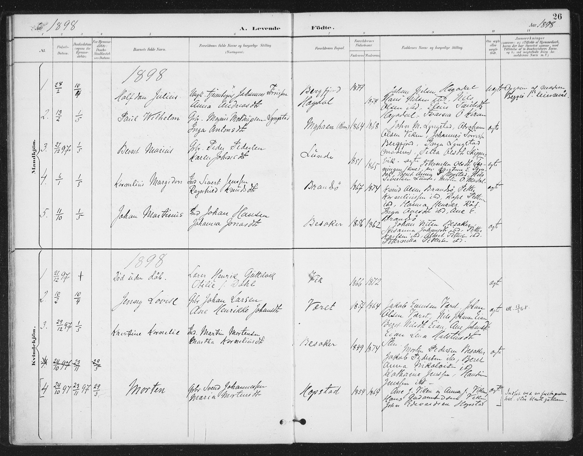 Ministerialprotokoller, klokkerbøker og fødselsregistre - Sør-Trøndelag, SAT/A-1456/657/L0708: Parish register (official) no. 657A09, 1894-1904, p. 26