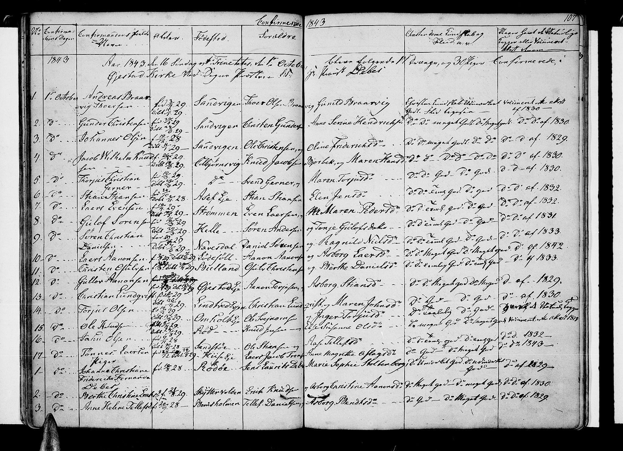 Øyestad sokneprestkontor, SAK/1111-0049/F/Fb/L0006: Parish register (copy) no. B 6, 1843-1854, p. 107