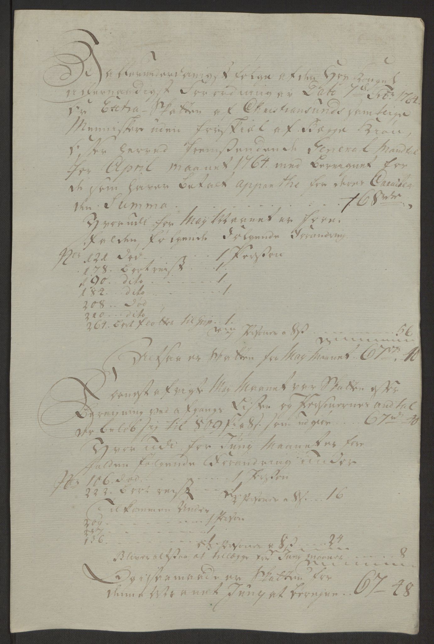 Rentekammeret inntil 1814, Reviderte regnskaper, Byregnskaper, AV/RA-EA-4066/R/Rr/L0495/0004: [R1] Kontribusjonsregnskap / Ekstraskatt, 1762-1772, p. 40