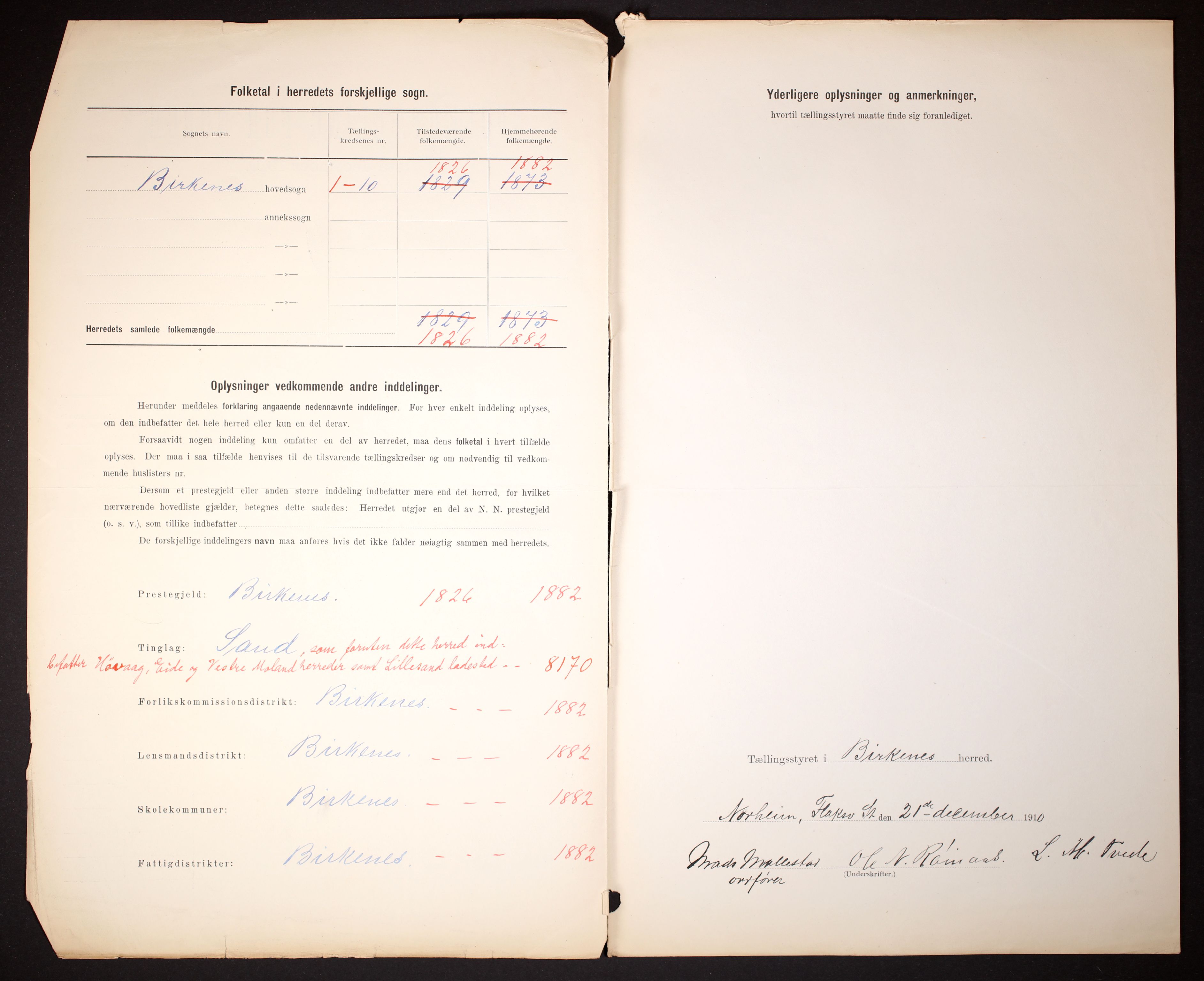 RA, 1910 census for Birkenes, 1910, p. 3