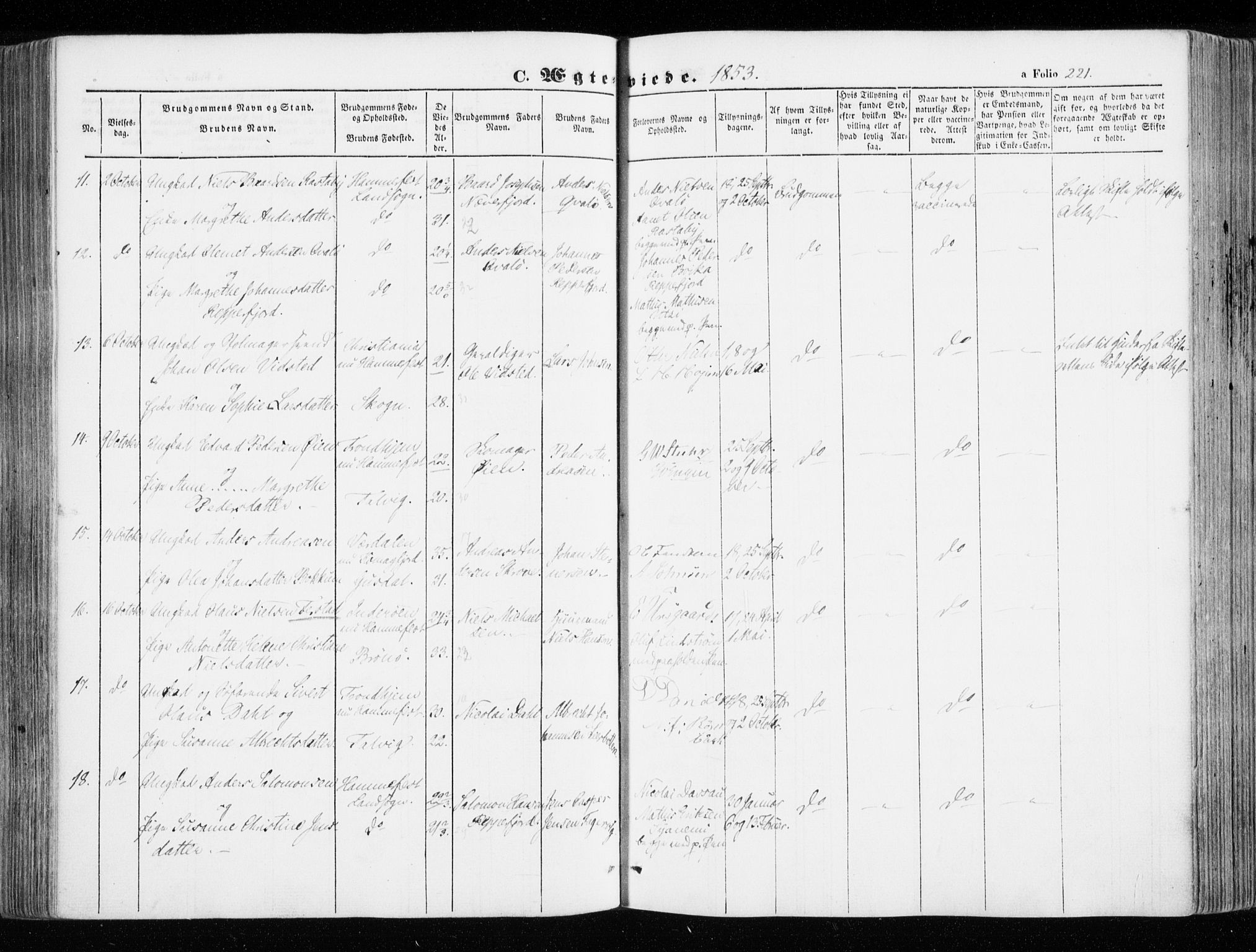 Hammerfest sokneprestkontor, AV/SATØ-S-1347/H/Ha/L0004.kirke: Parish register (official) no. 4, 1843-1856, p. 221