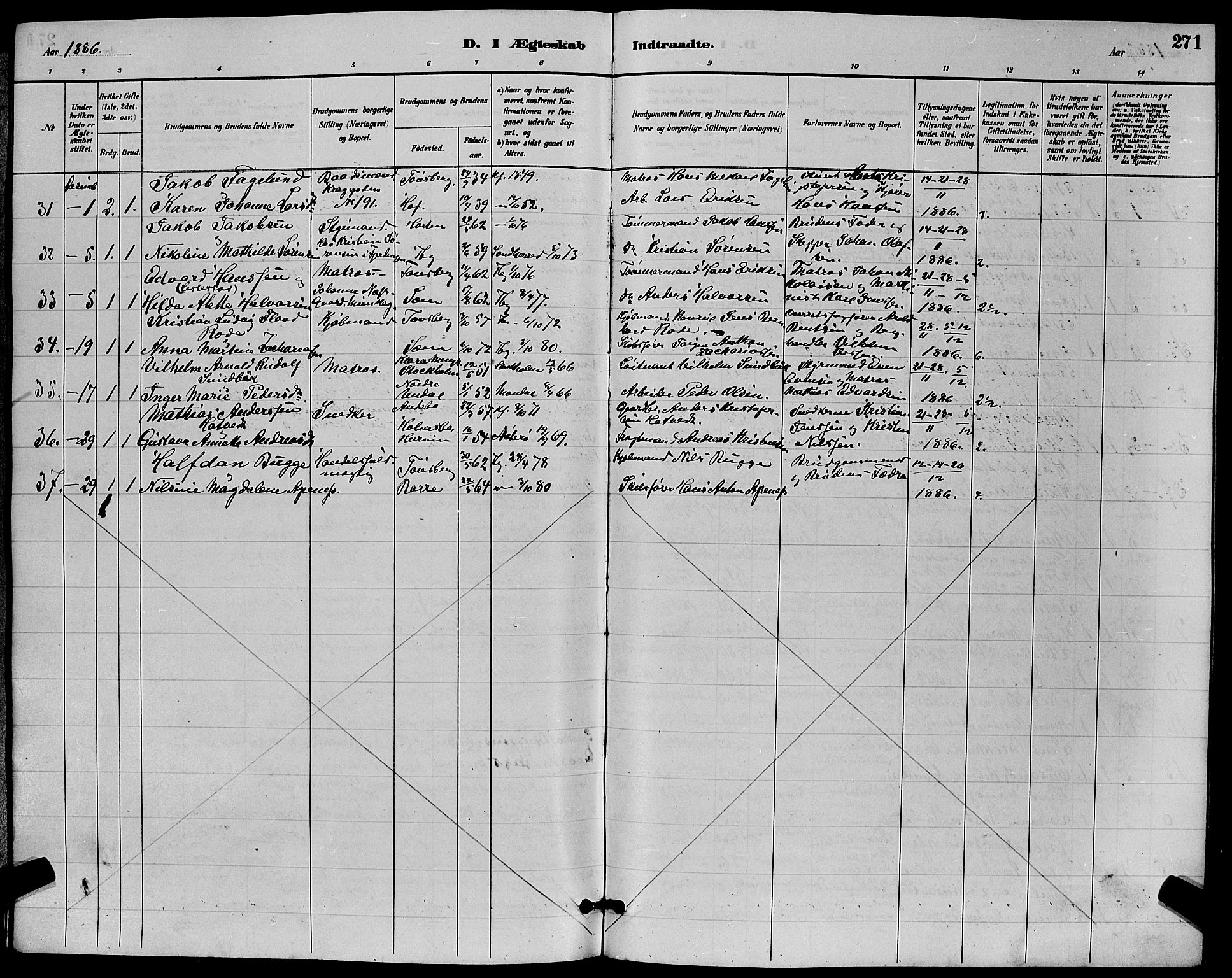 Tønsberg kirkebøker, AV/SAKO-A-330/G/Ga/L0006: Parish register (copy) no. 6, 1885-1895, p. 271